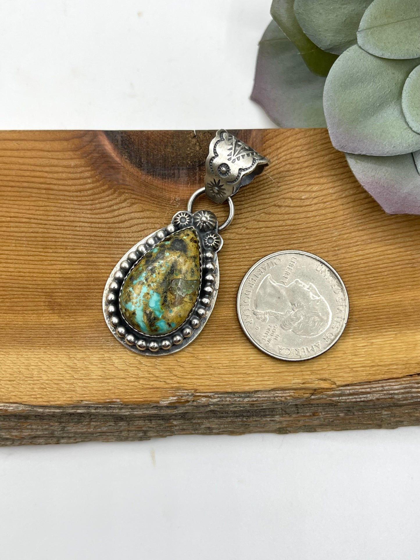 Sonoran Gold Turquoise Teardrop Pendant with a 8.4mm Bale by Boyd Ashley, Navajo