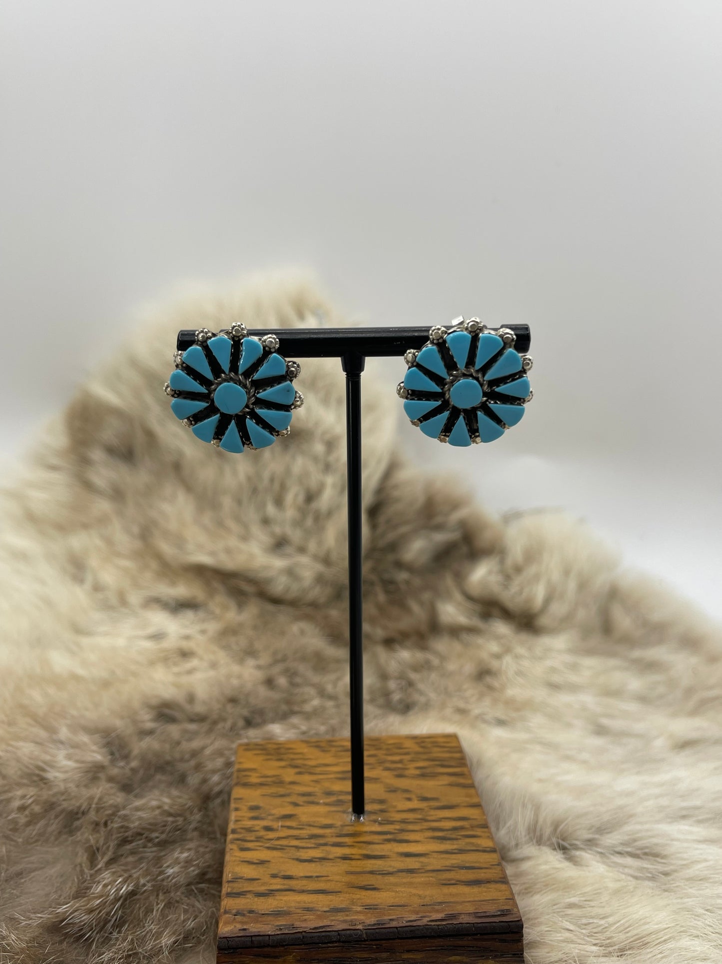Genuine Turquoise Cluster Earrings by Melinda Chavez, Zuni