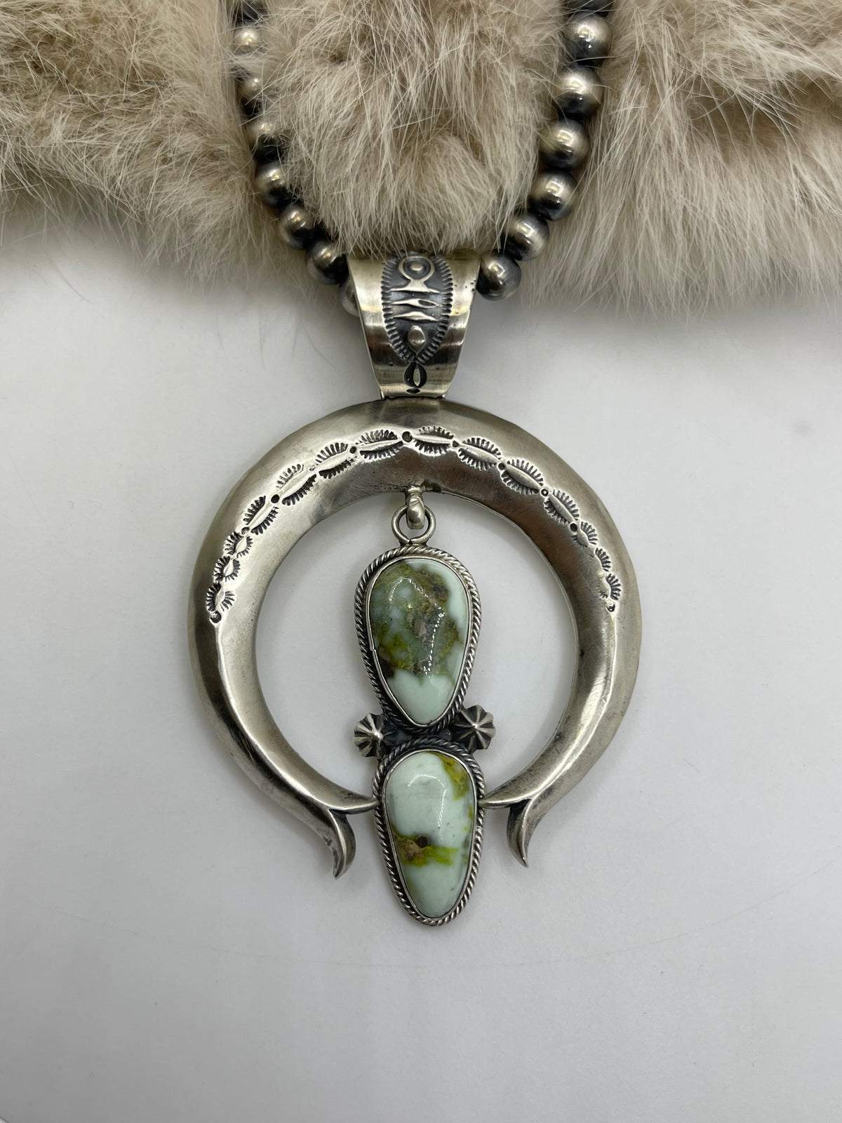 2 Stone Palomino Turquoise Naja Pendant by Derrick Gordon, Navajo