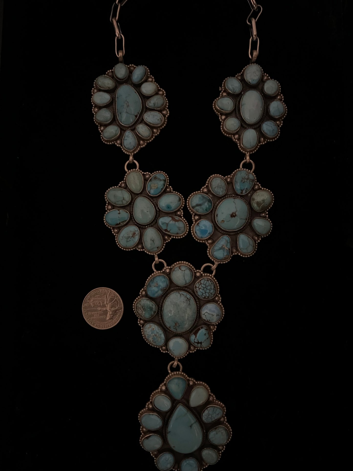 24"+5" Drop Turquoise Cluster Lariat Necklace by Zia