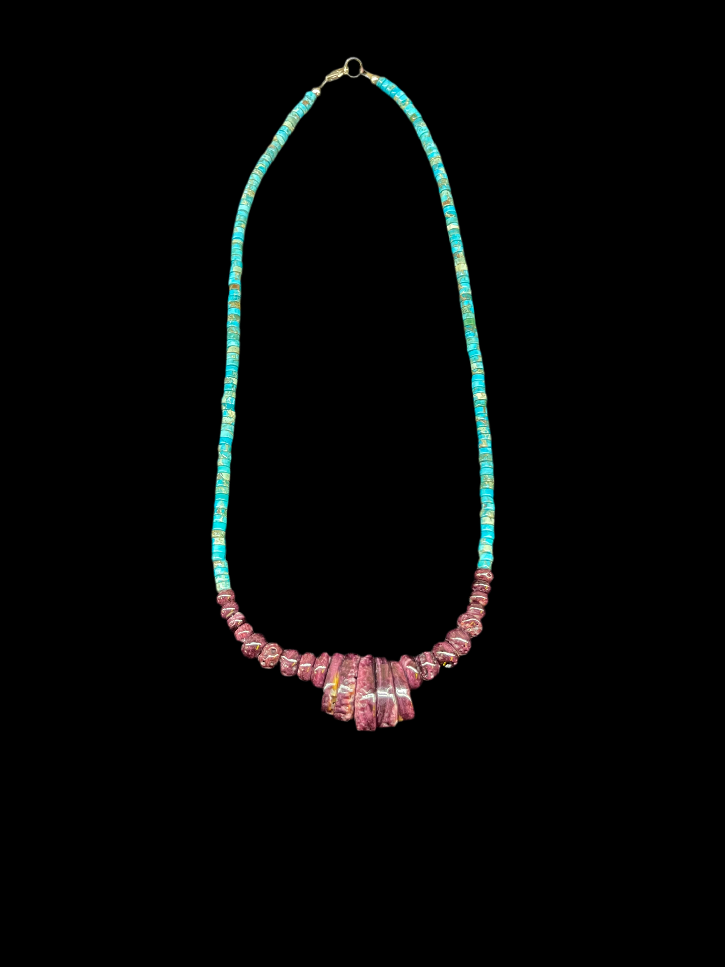 18" Purple Spiny Oyster and Turquoise Heishi Necklace