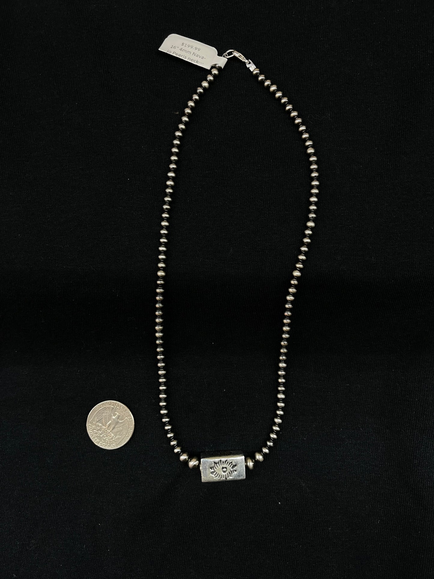 16" 4mm Navajo Pearls necklace with a 12mm Silver Box