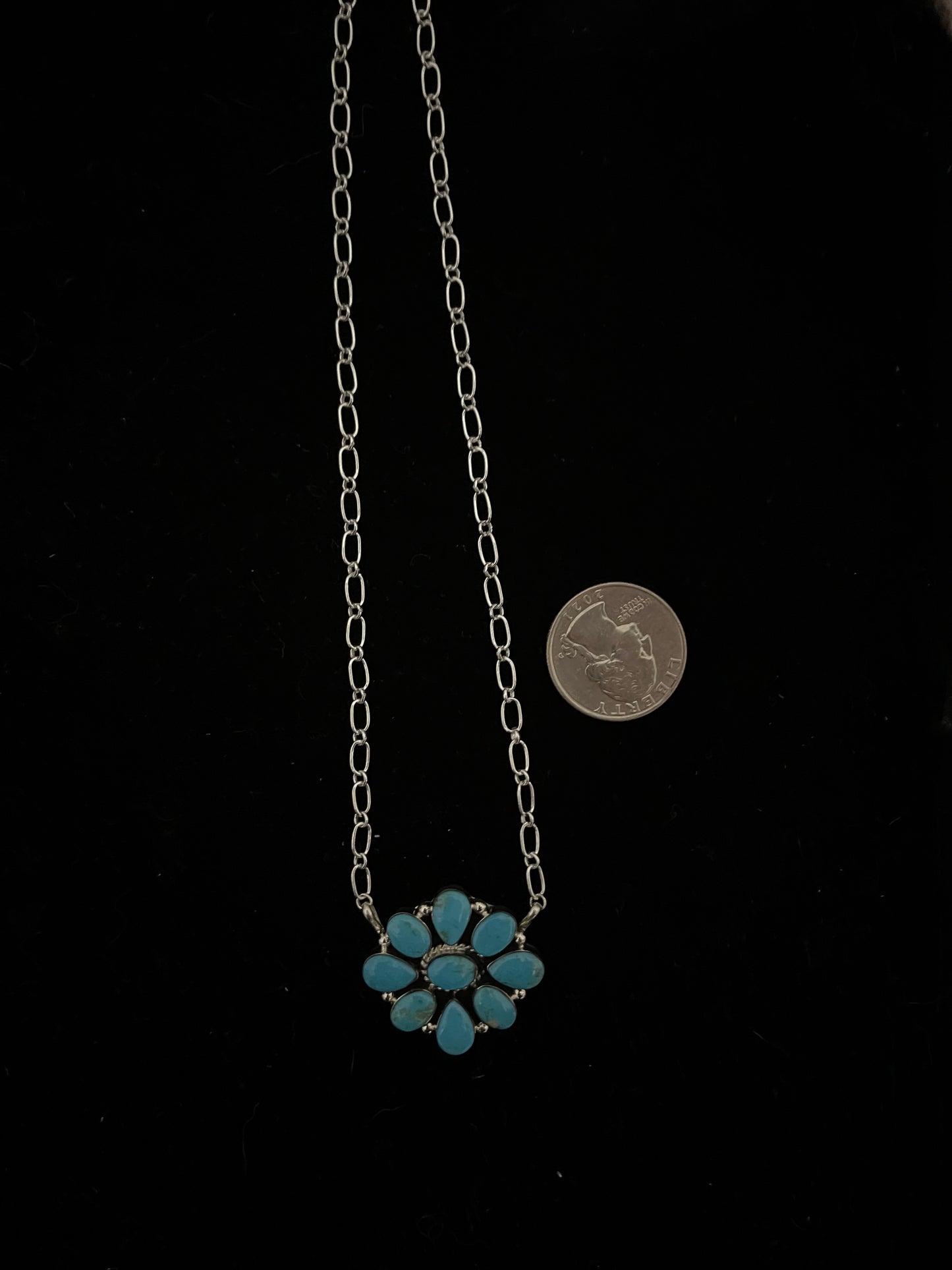 18" Kingman Turquoise Cluster Necklace by Charlene Yazzie, Navajo