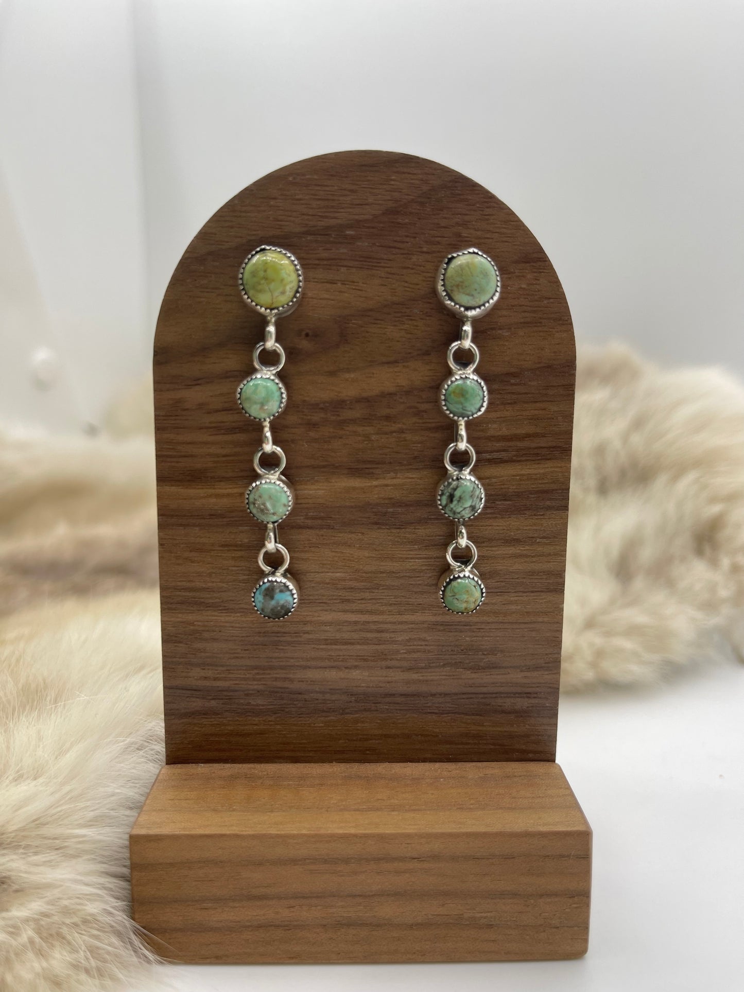 4 Stone Green Turquoise Drop Dangle Earrings
