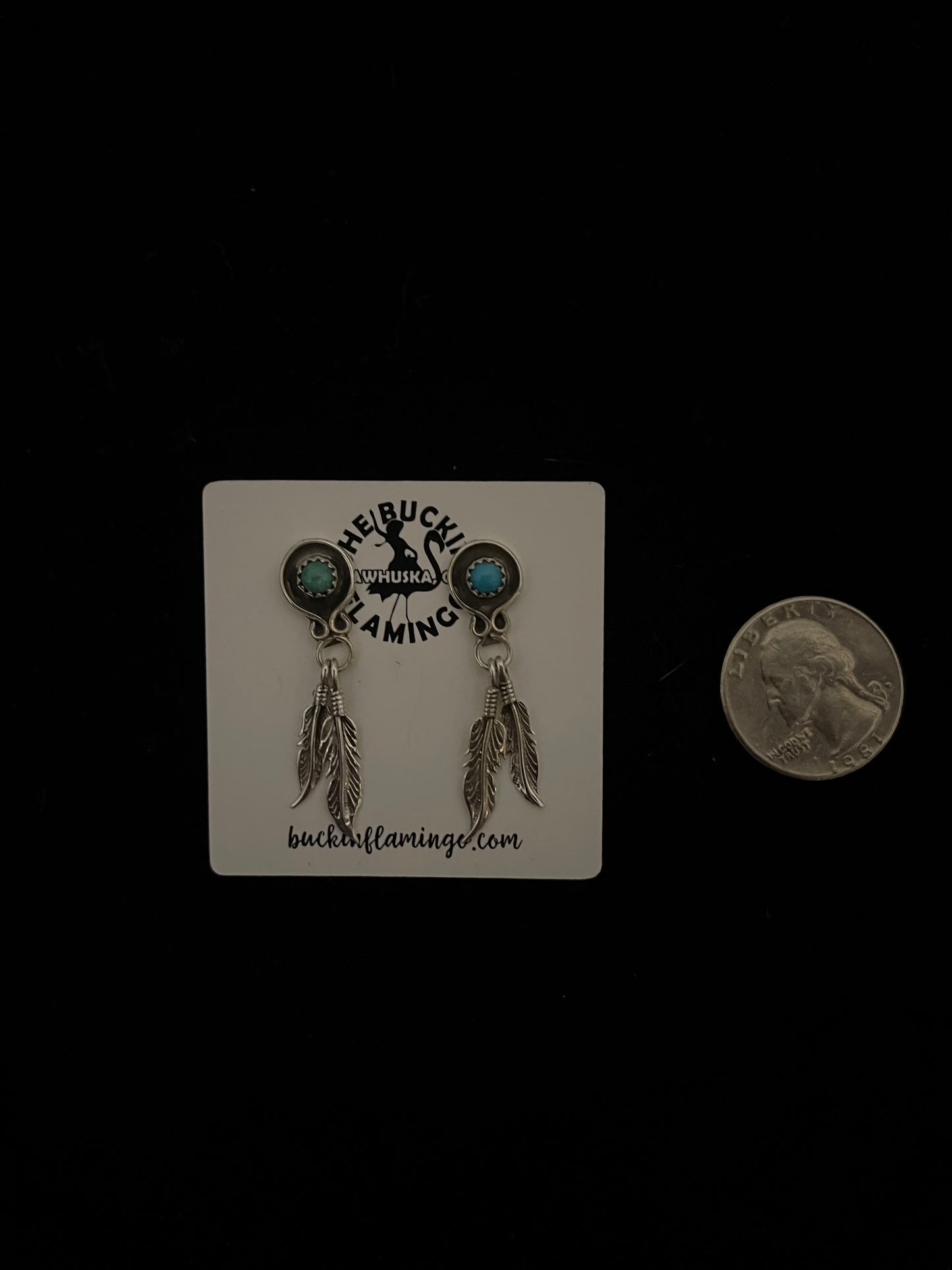 Turquoise Post Dangle Feather Earrings by Judy Largo, Navajo