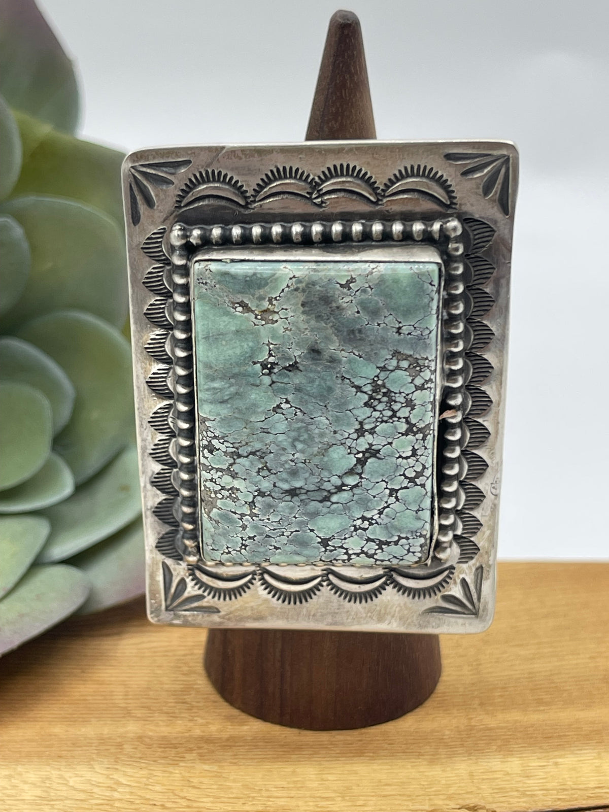 Adjustable Tree Frog Turquoise Rectangle Ring by Delbert Secatero, Navajo