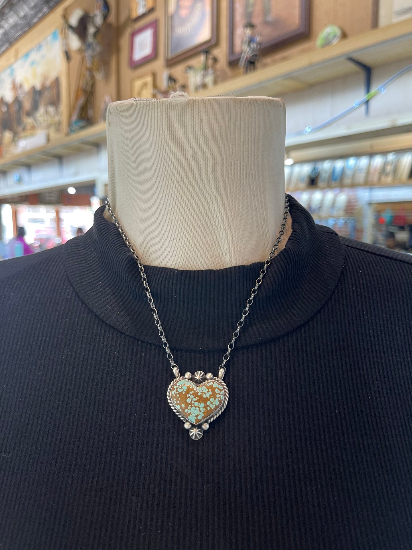16 #8 Turquoise Heart Necklace by Johnny Dixon, Navajo