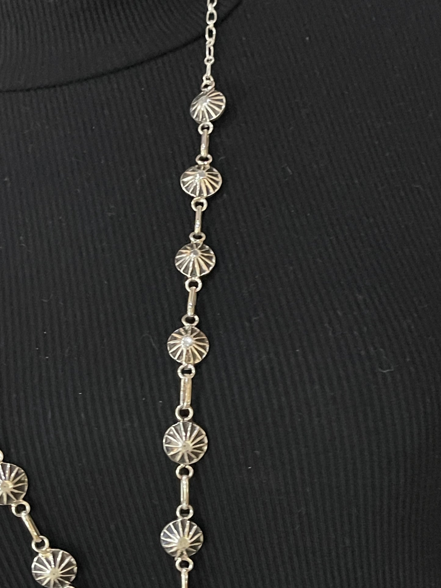 30"+6" Orange Spiny Oyster Shell Lariat Necklace by Leona Delgarito, Navajo