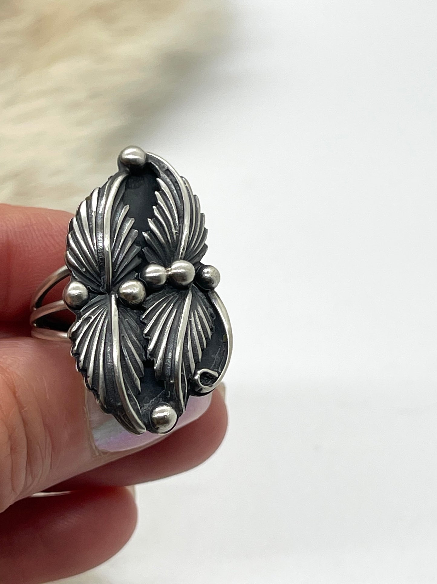7.5 Sterling Silver Leaf Ring by Greg Yazzie, Navajo