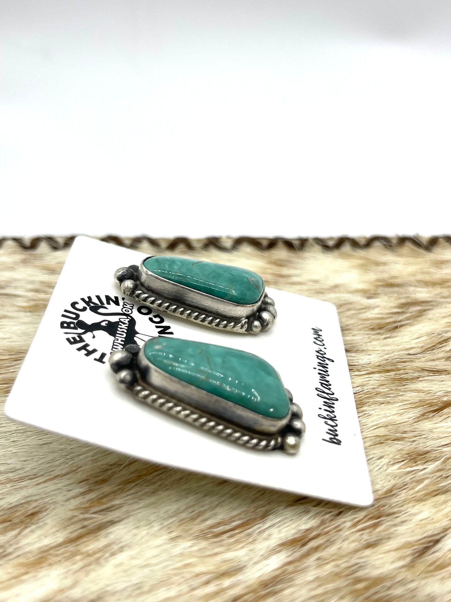 Kingman Turquoise Top Post Earrings by Elouise Kee, Navajo