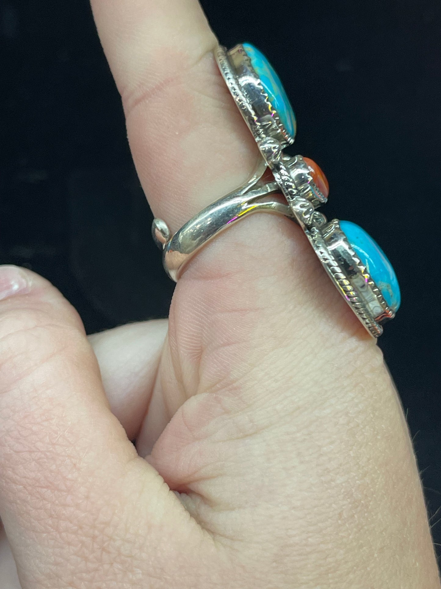 Cripple Creek Turquoise and Coral Ring