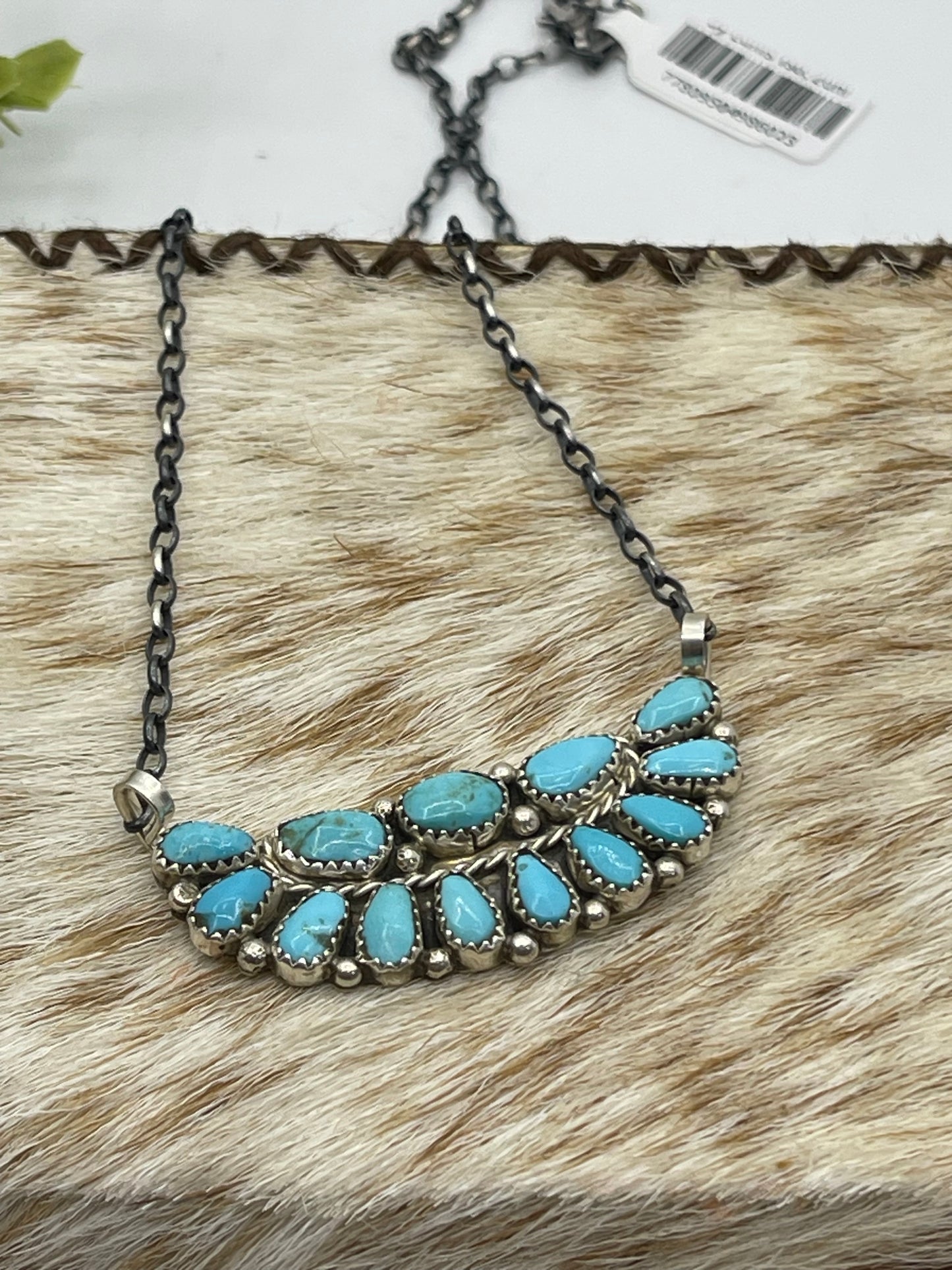 18" Sleeping Beauty Half Cluster Necklace by Eunis Wilson, Zuni