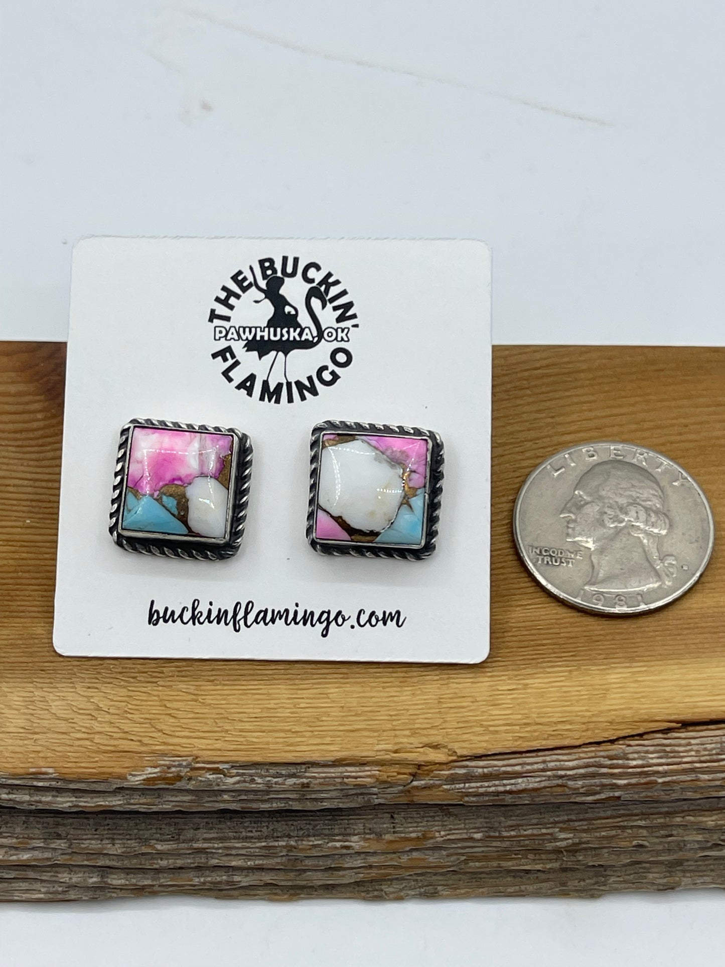 Cotton Candy Square Post Earrings by Eugene Belone, Navajo