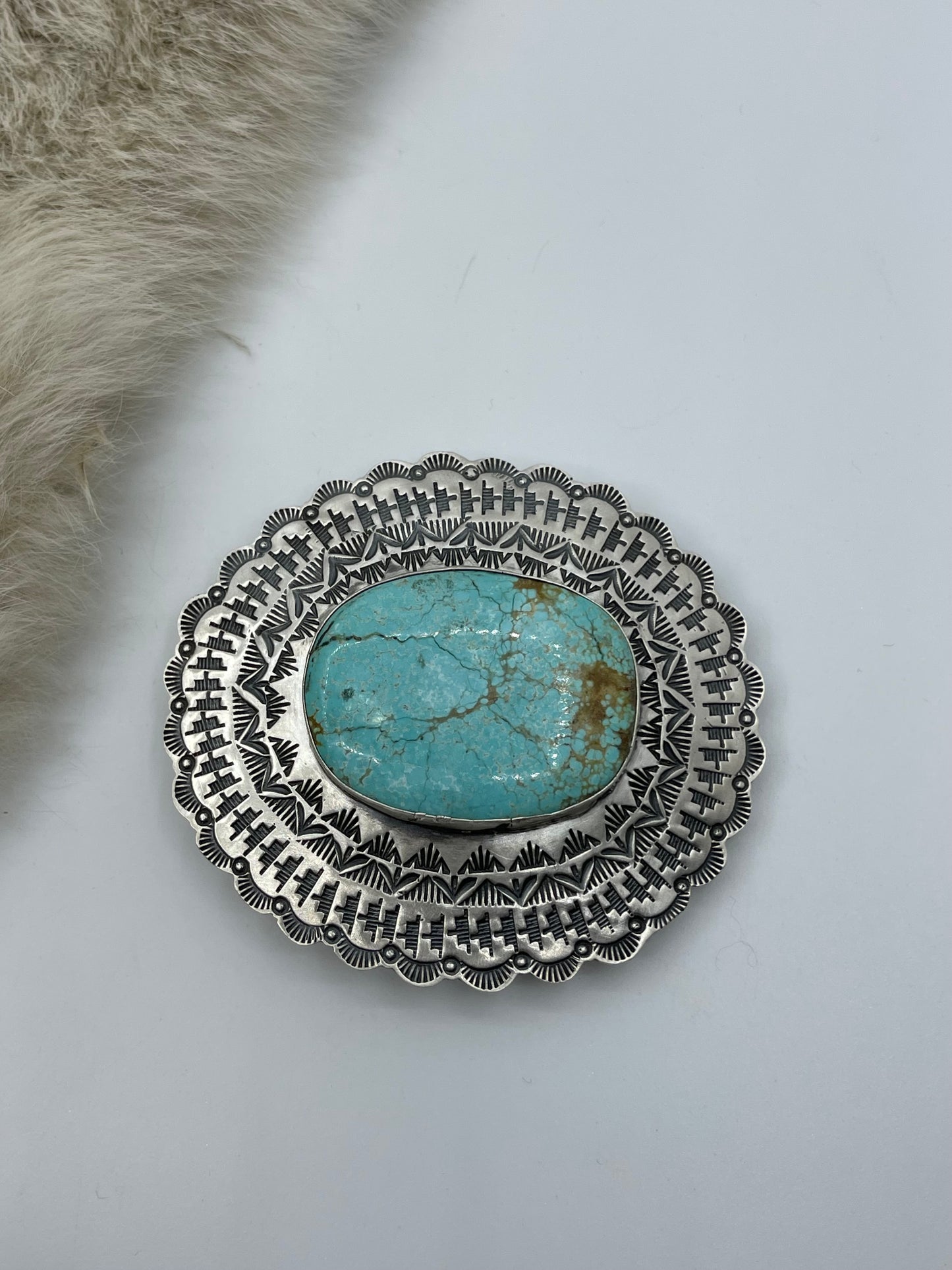 #8 Turquoise Belt Buckle 3.25” x3” by Rick Enriquez, Navajo