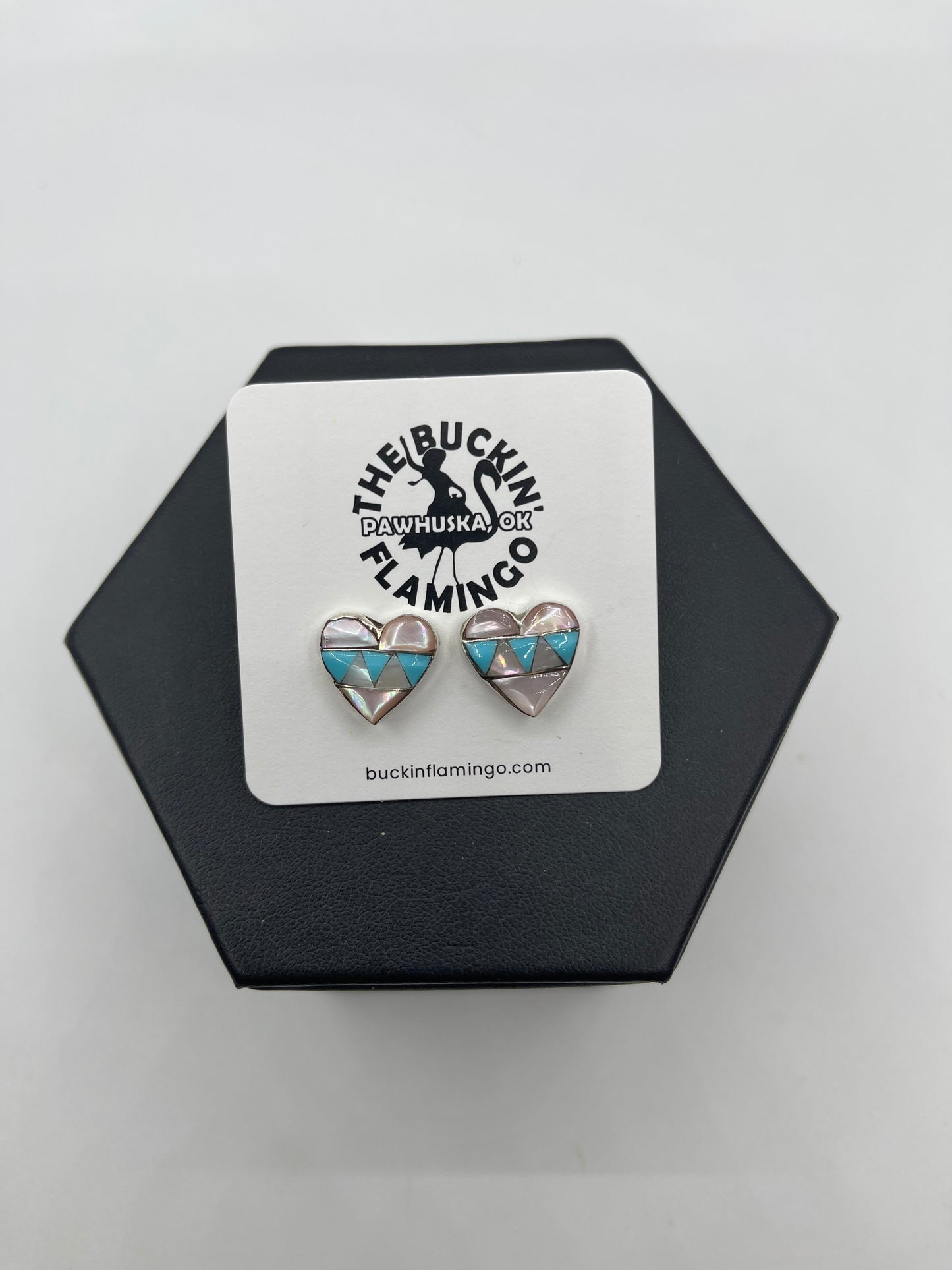 Turquoise & Mother-of-pearl Inlay Heart Earrings
