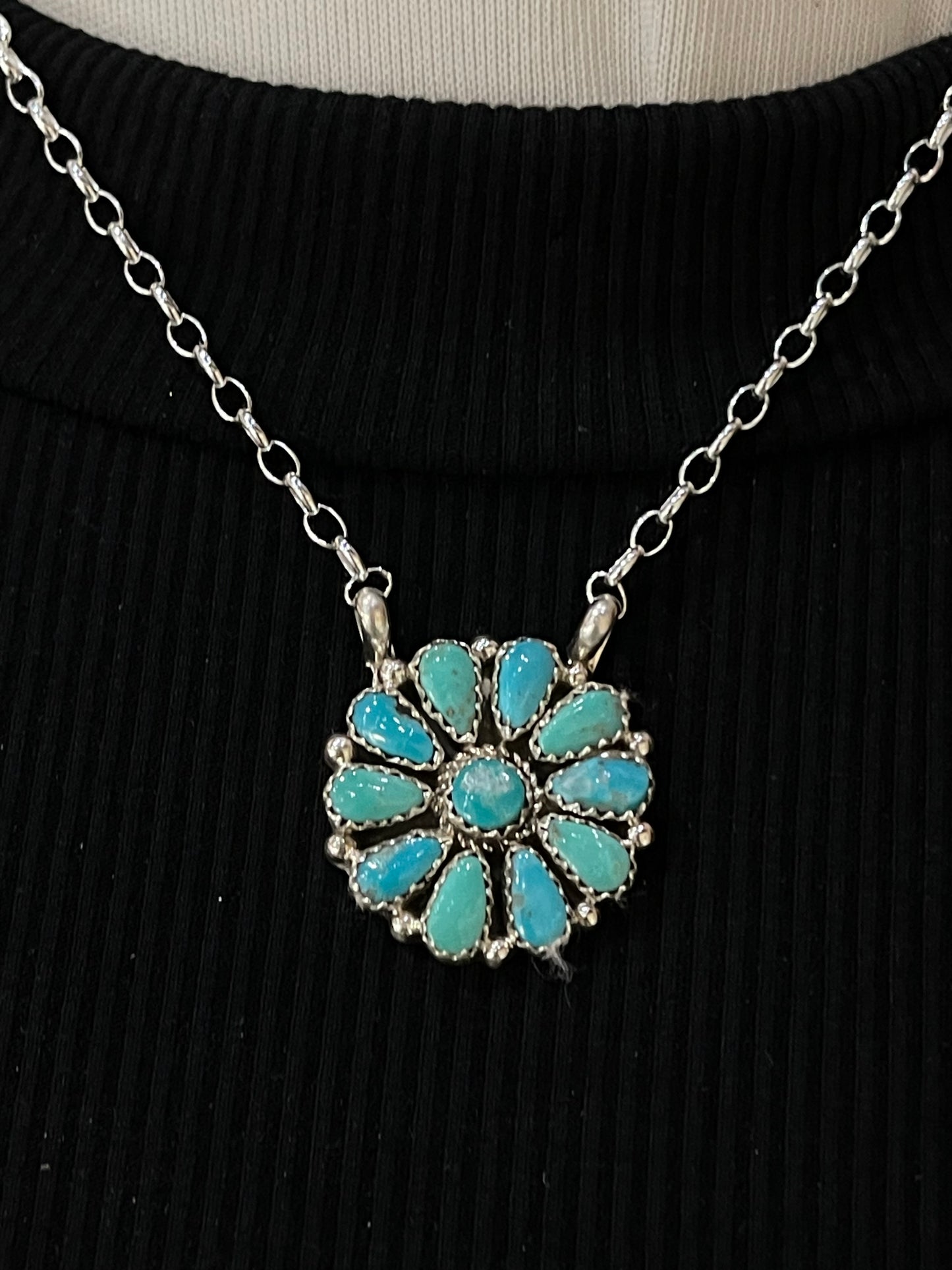 16" Turquoise Cluster Necklace by Alicia Wilson, Navajo