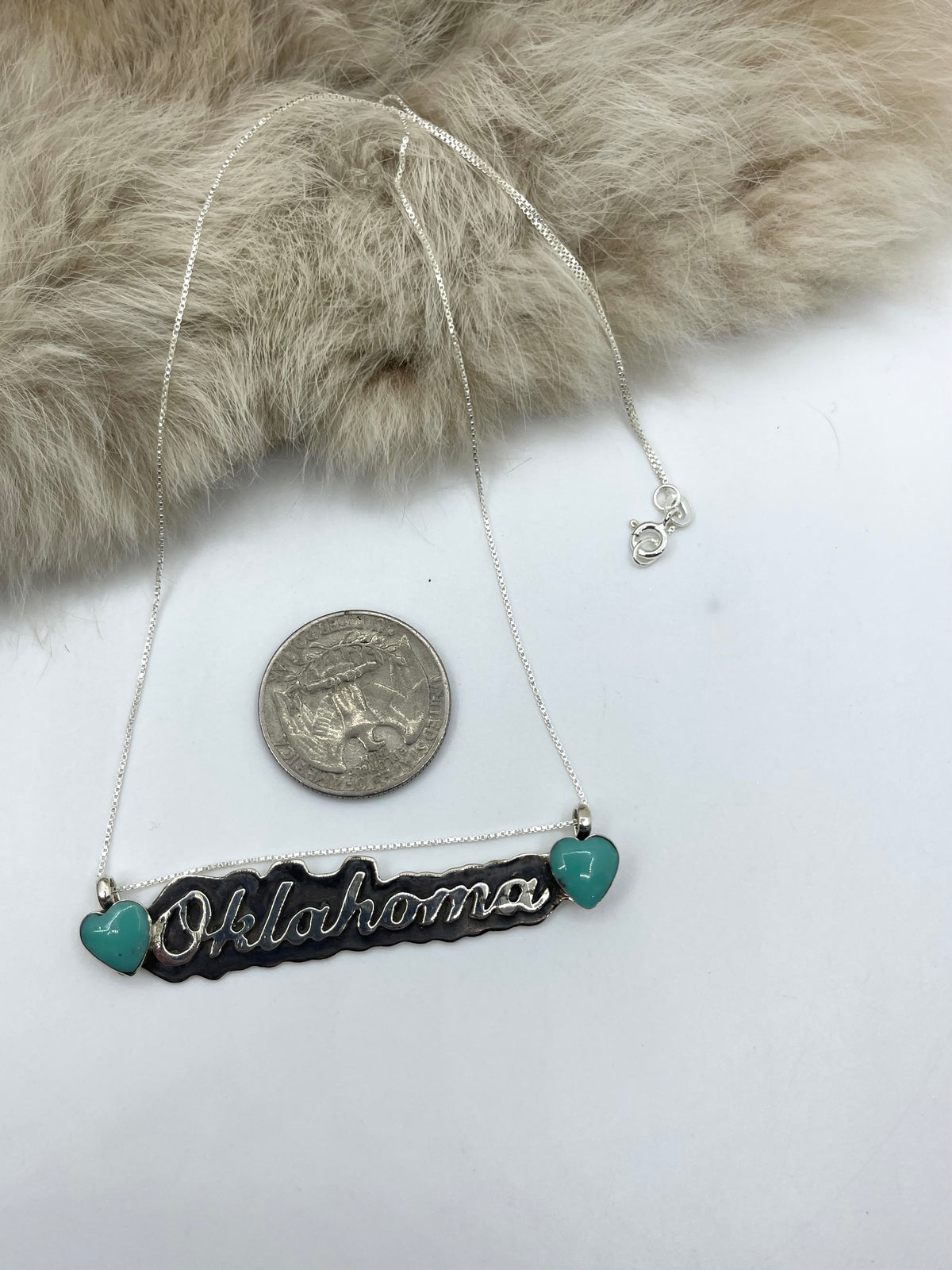16” Oklahoma Necklace with Turquoise Hearts by Myra Benally, Navajo