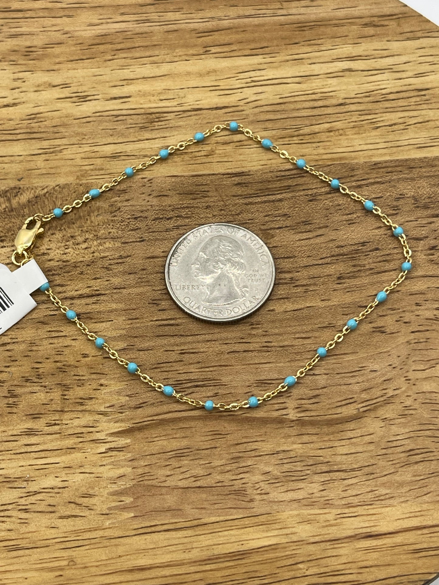 9" 14k Gold Filled Beaded Anklet with Turquoise