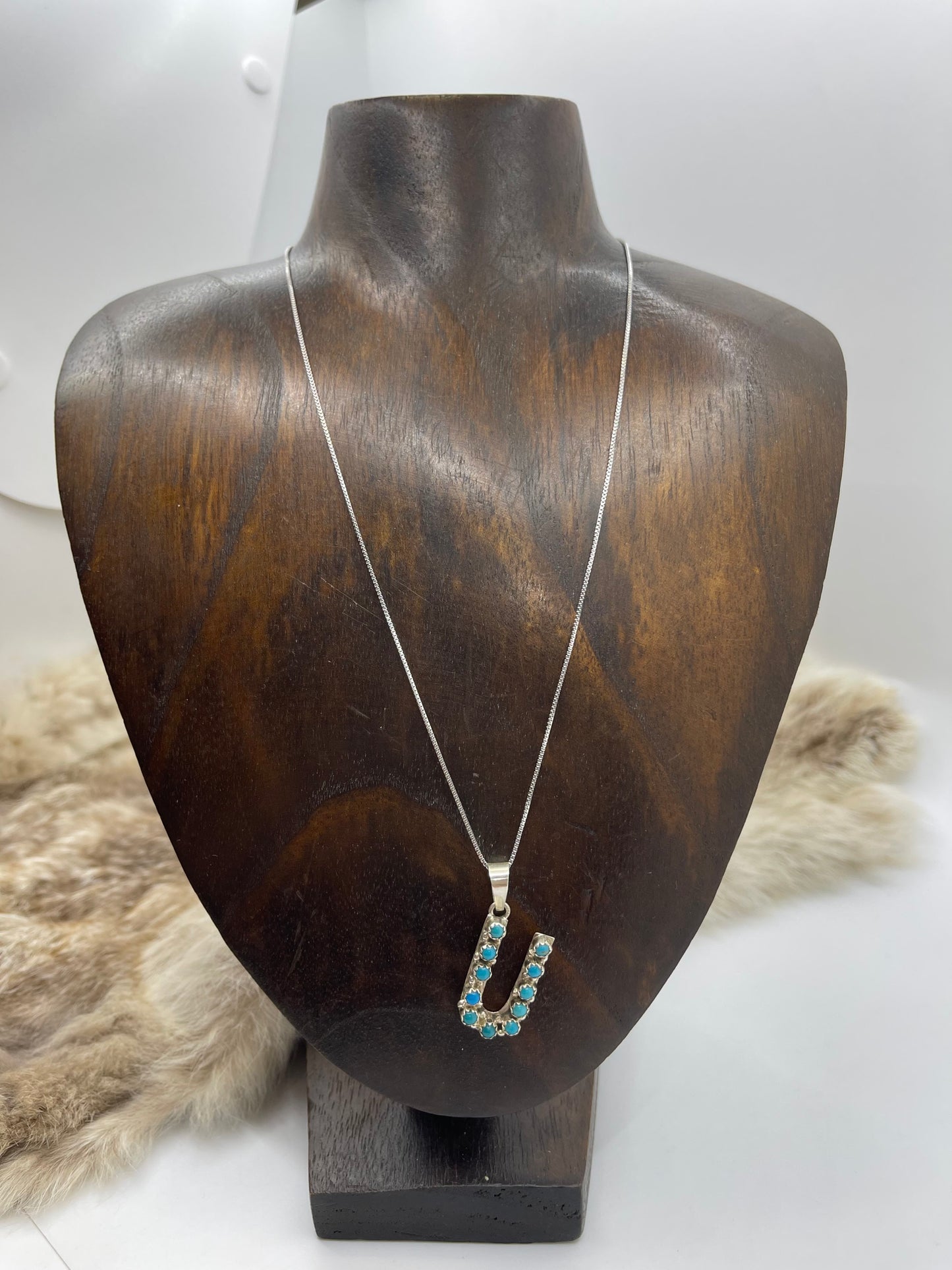 18" Turquoise Letter "U" Necklace by Scott Skeets, Navajo
