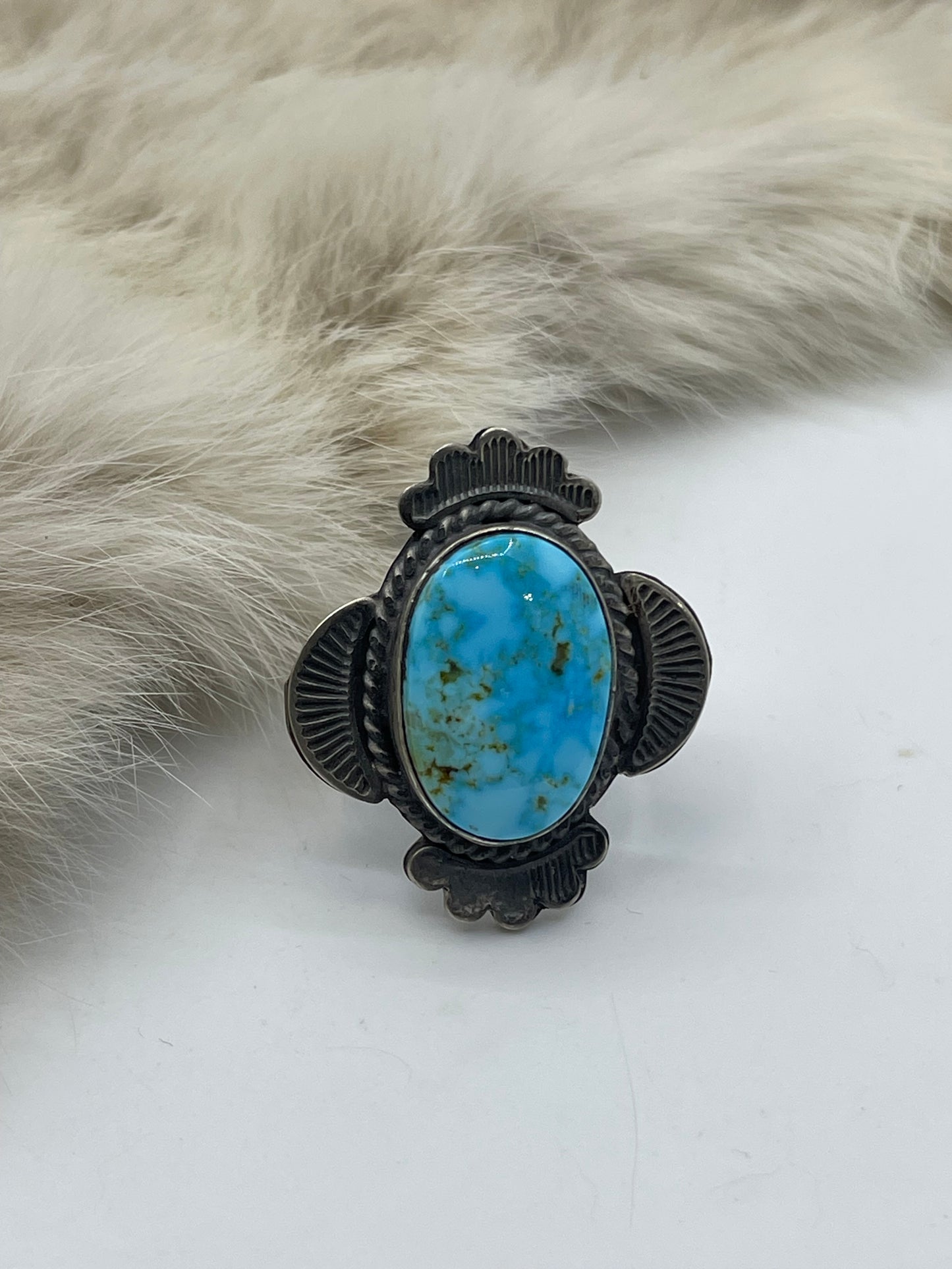 10.0 Oval Sonoran Gold Turquoise Ring By Gilbert Nez, Navajo