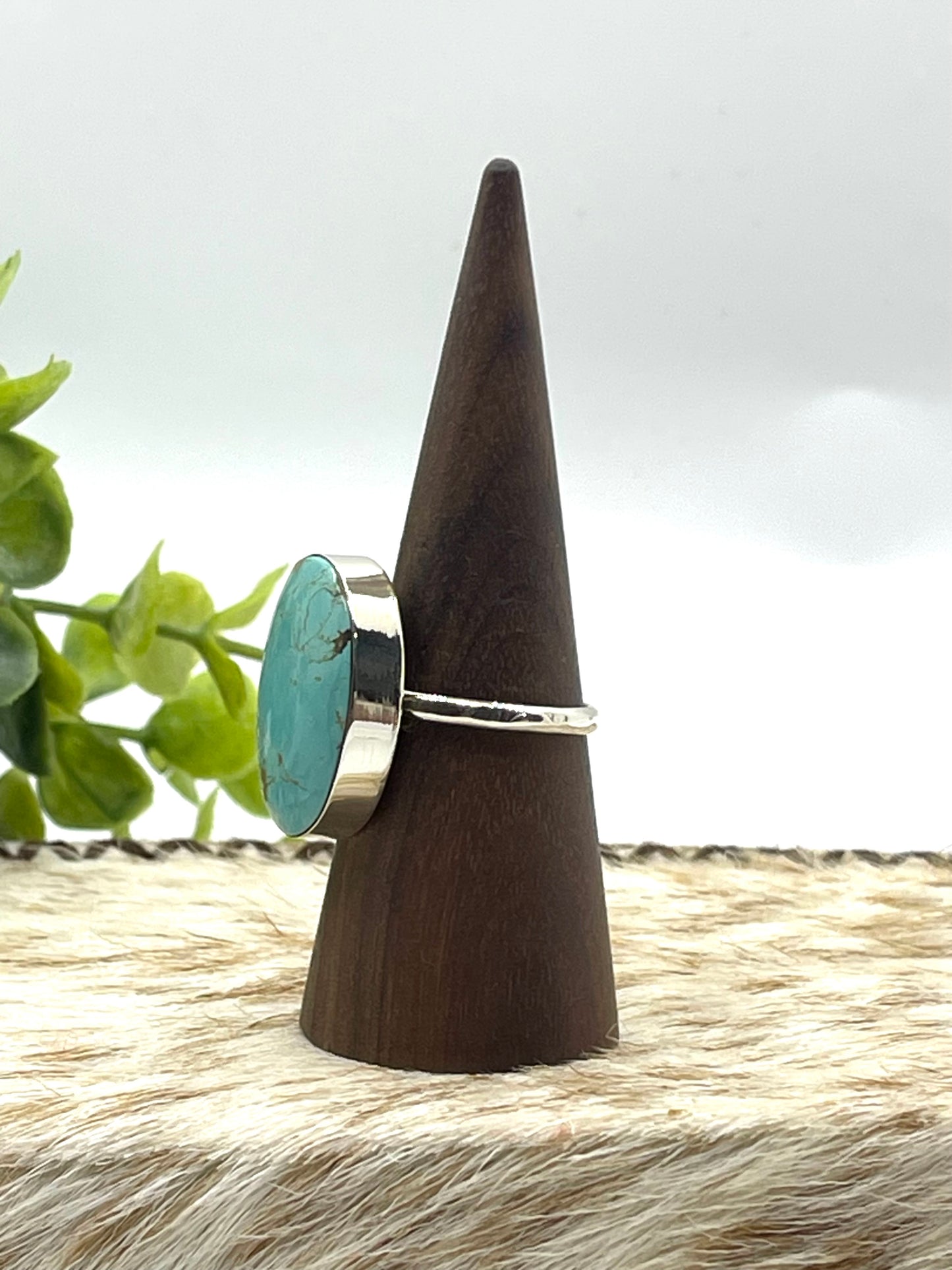 10.5 Kingman Turquoise Oval Ring by David Lopez, Navajo