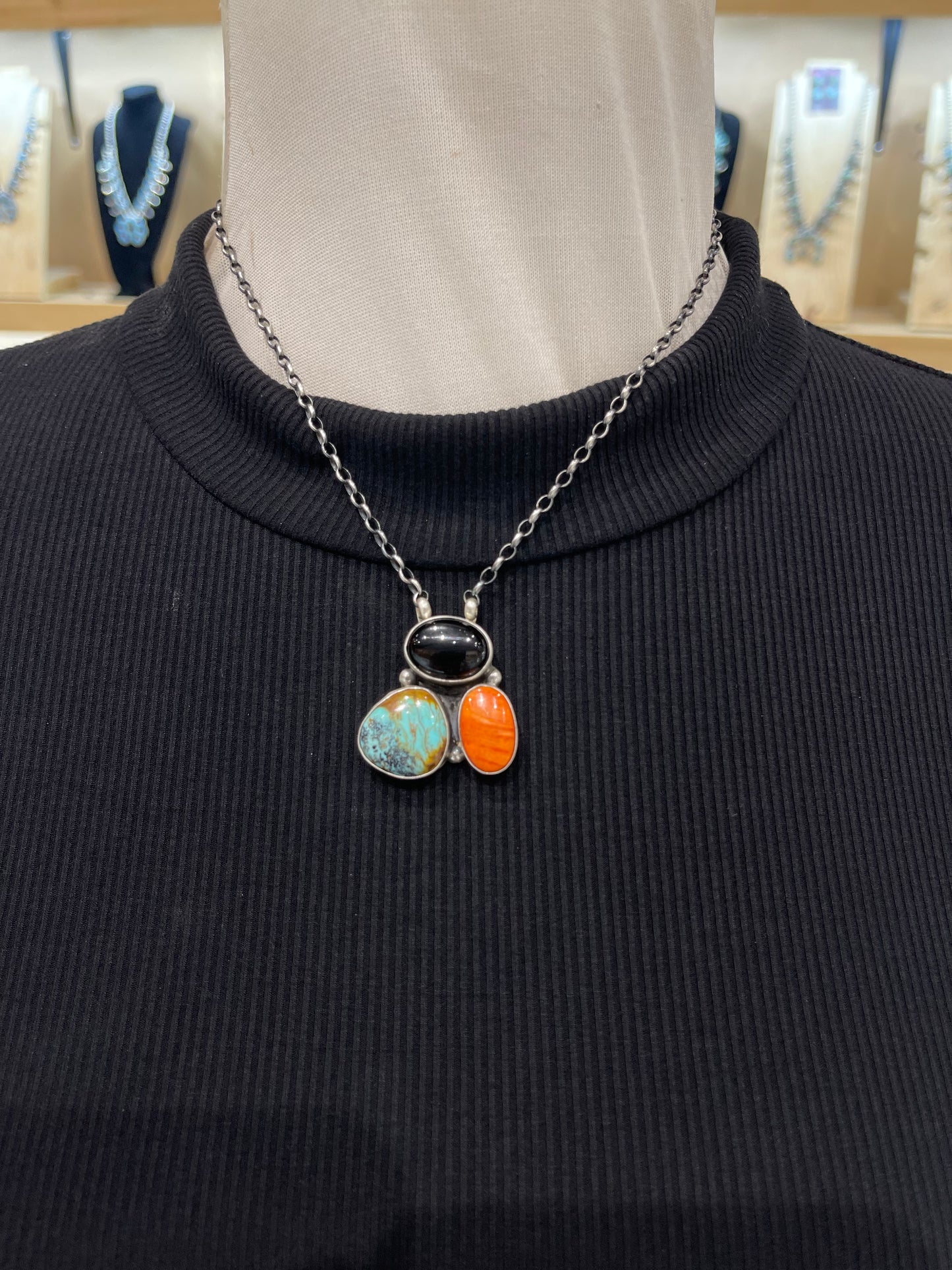 16" Multi-Colored 3 Stone Cluster Necklace by Donovan Skeet, Navajo