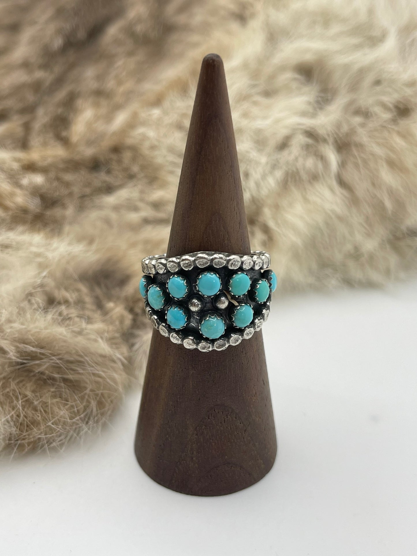 8.0 10 Stone Turquoise Band by Kenny Lonjose, Navajo