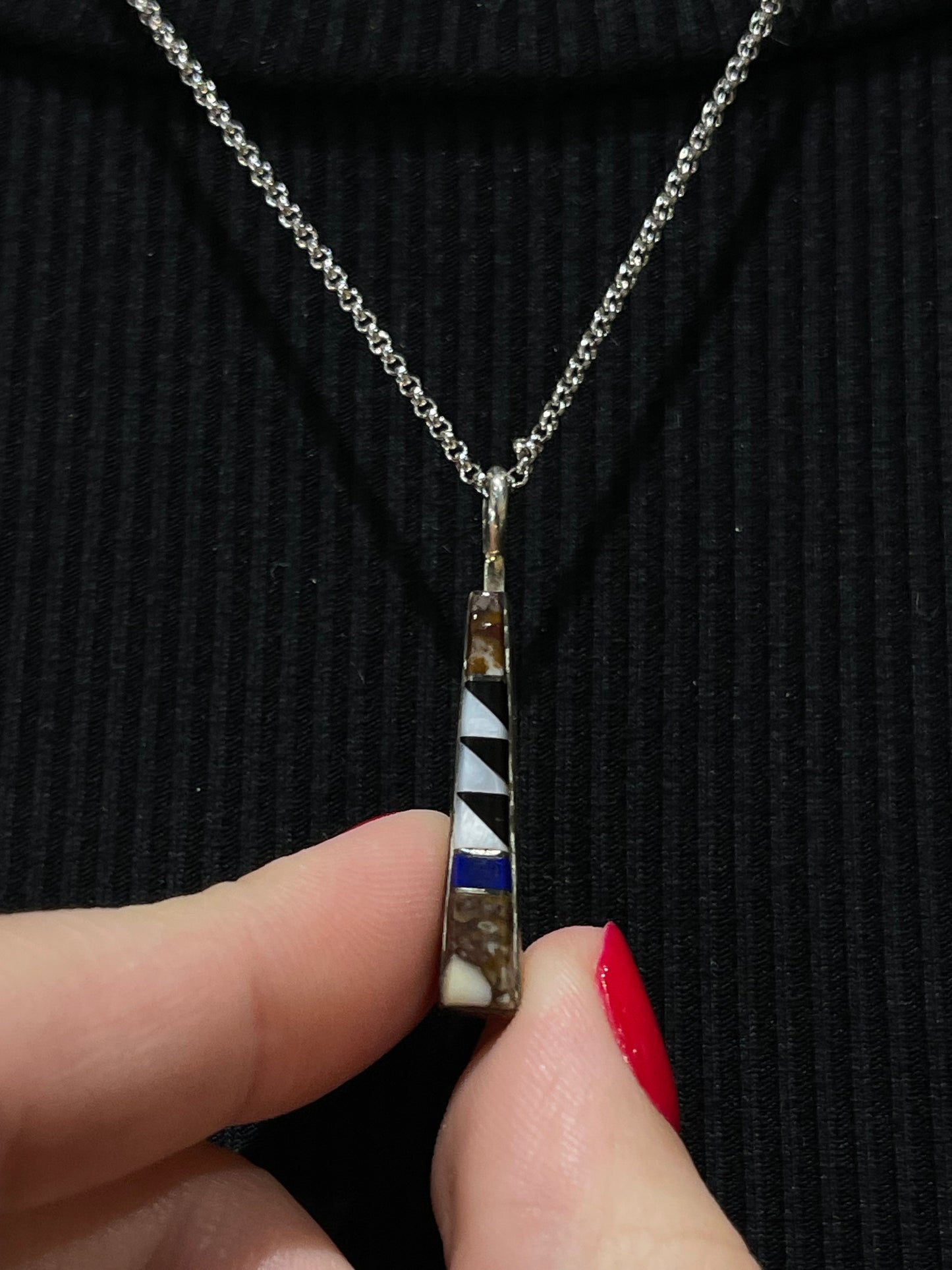 18" Zuni Multi Stone Inlay Triangle Necklace