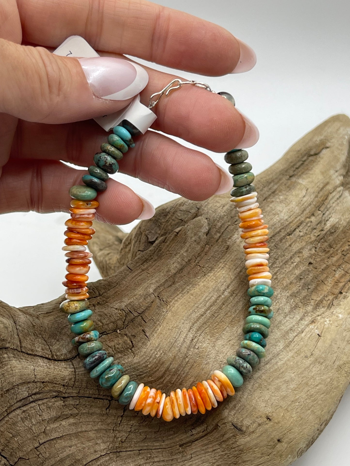7 1/2" Turquoise and Orange Spiny Oyster Shell Bracelet