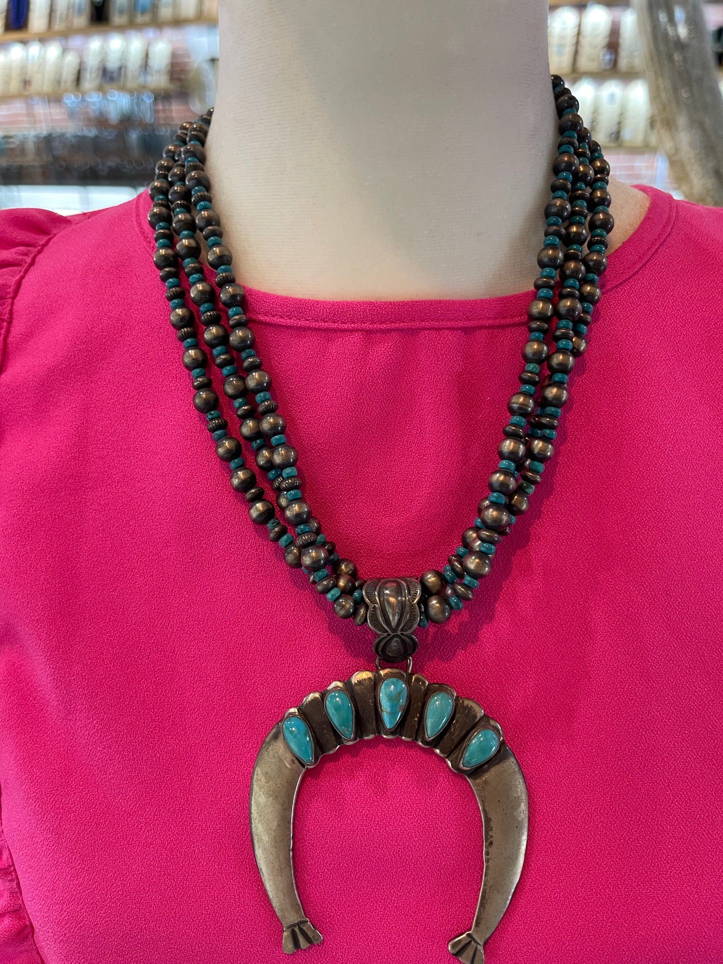 20" Navajo Pearl 3 Strand Necklace with Naja Pendant by Geraldine James, Navajo