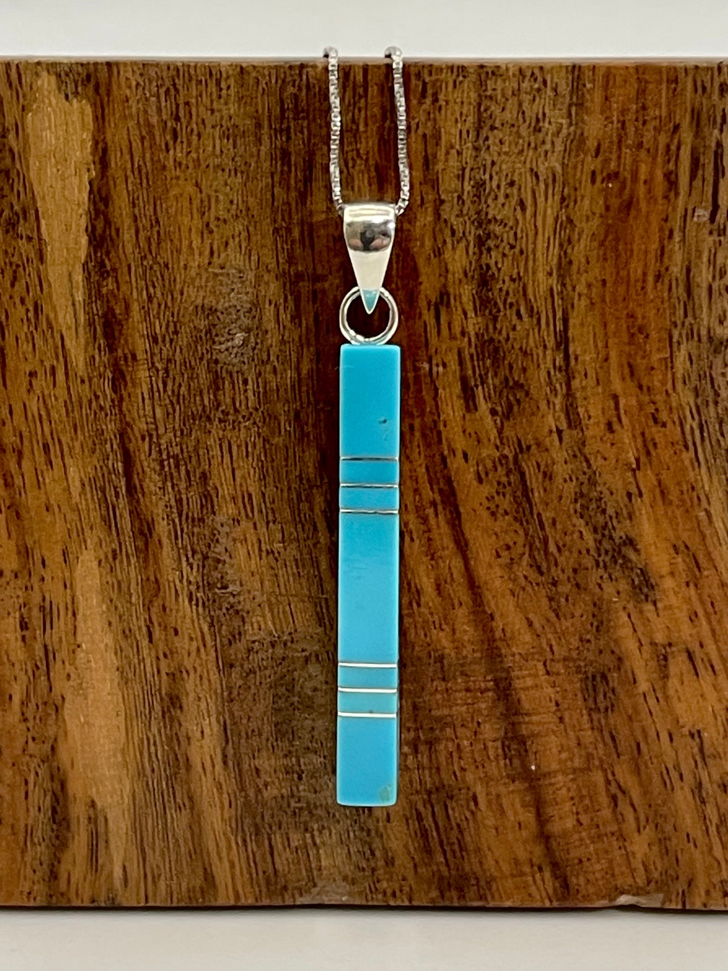 20" Inlay Turquoise Vertical Bar Pendant Necklace