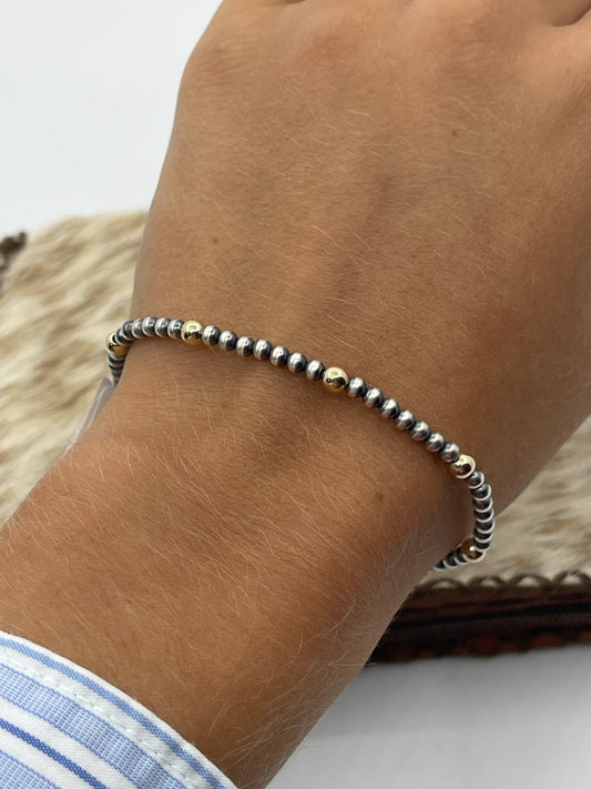 6 1/2" Stretchy 3mm Navajo Pearls and 4mm 14k gold Filled Beaded Bracelet