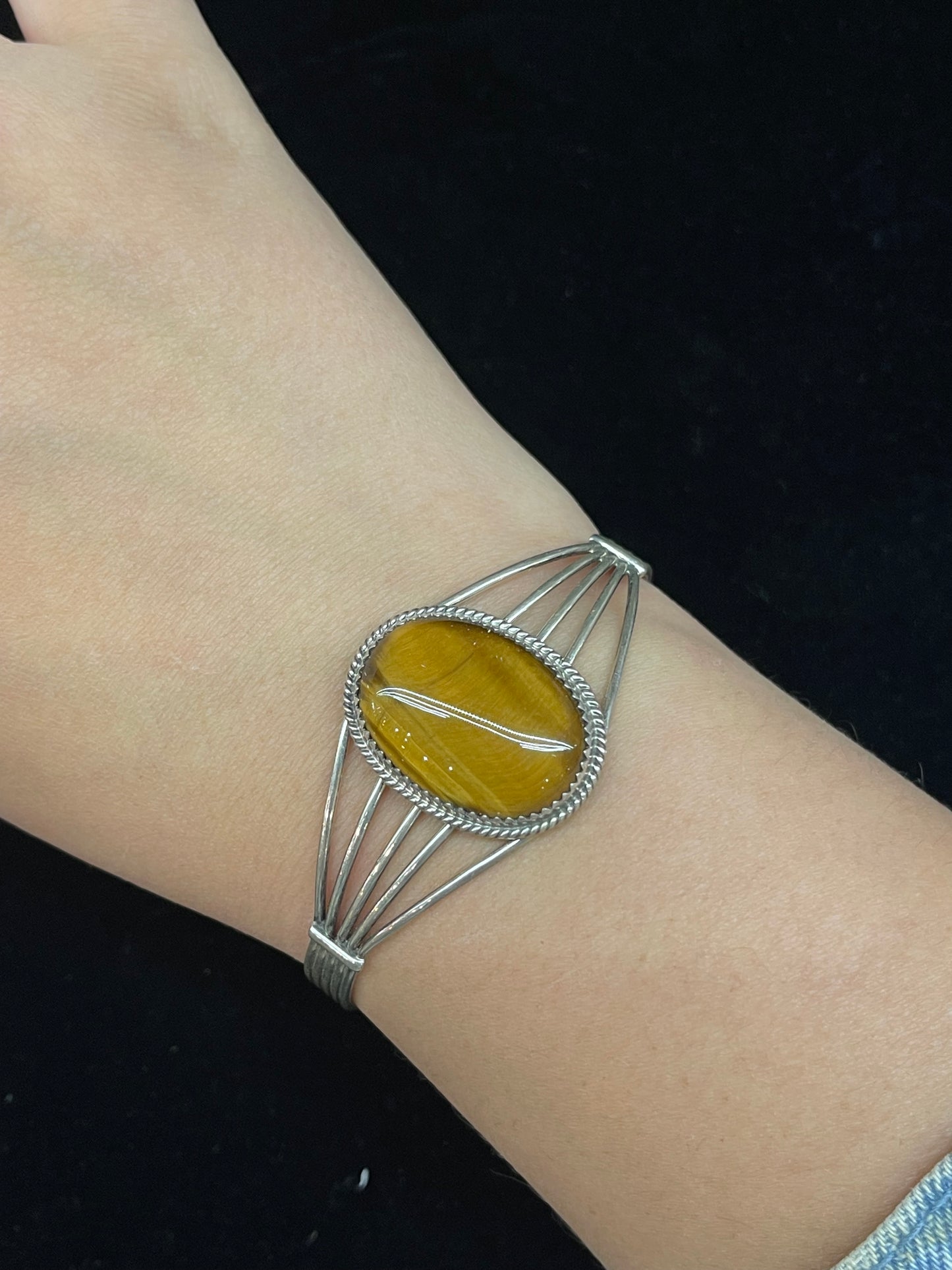 Oval Tigers Eye Cuff by Pat Yazzie, Navajo