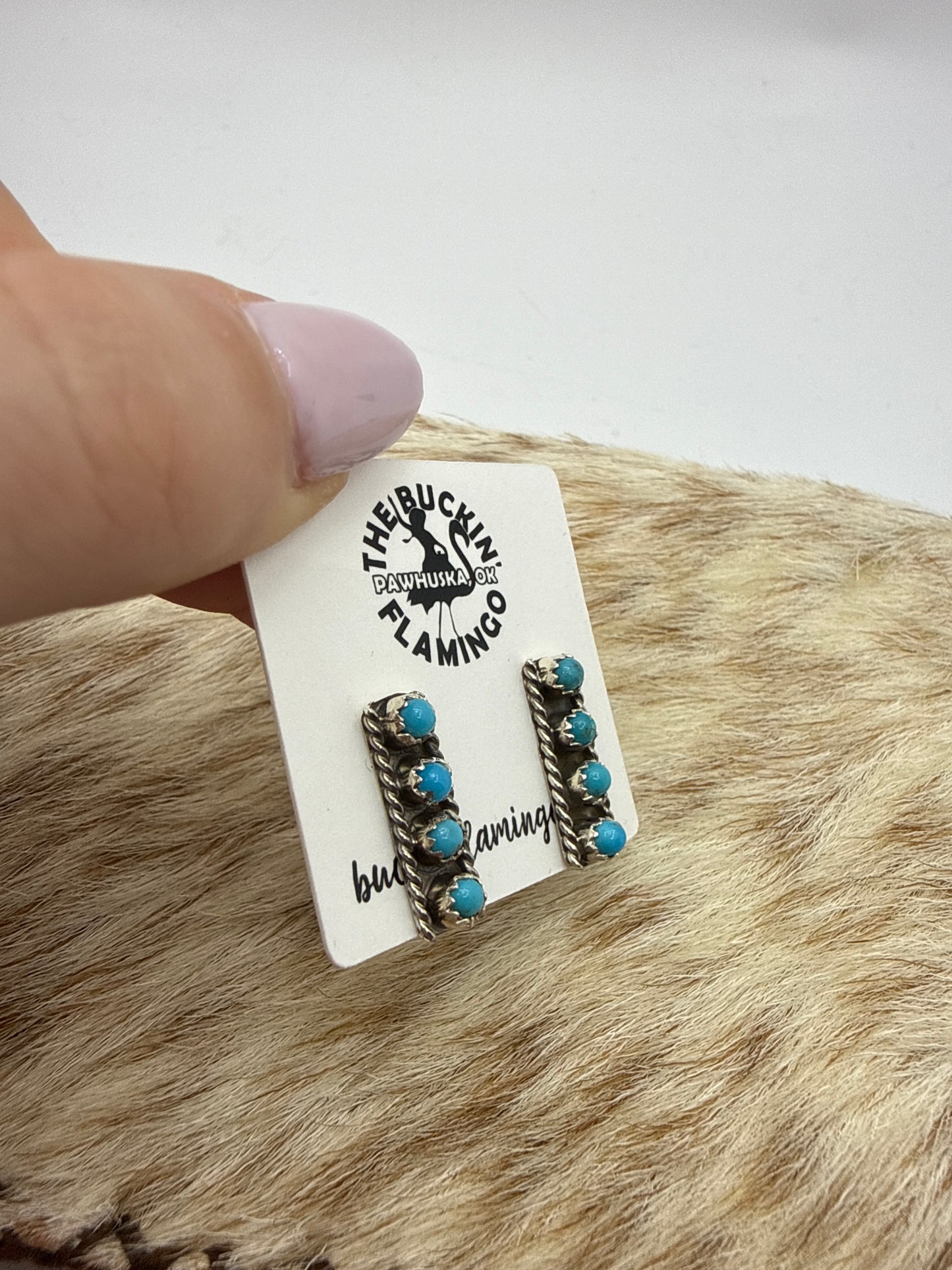 4 Stone Dainty Drop Earrings by Janie Spencer, Navajo