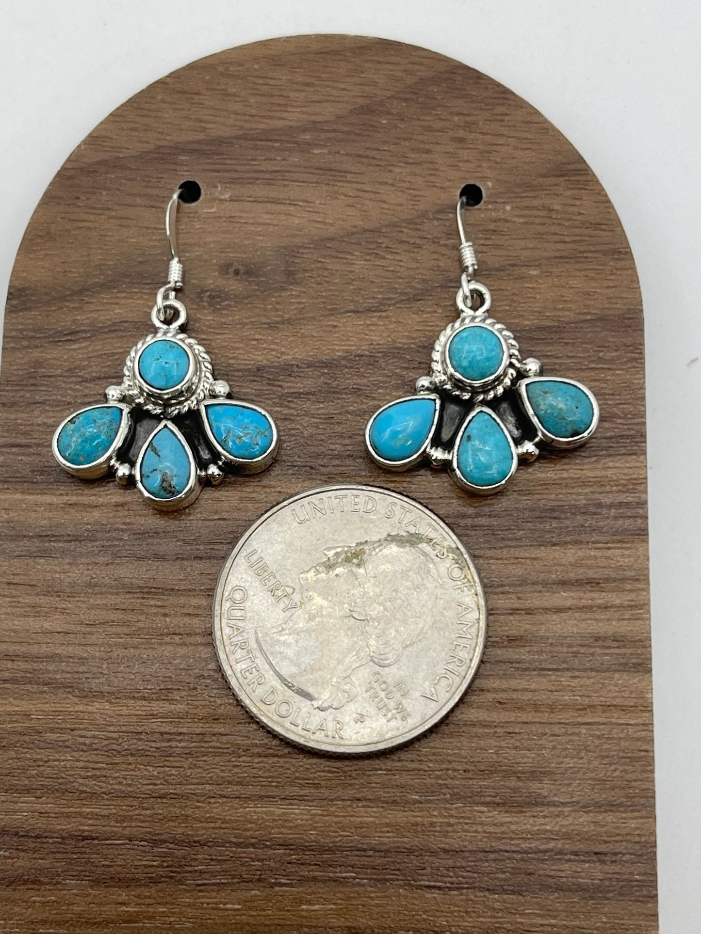 Dainty Half Cluster Turquoise Earrings by Gary Shorty, Navajo