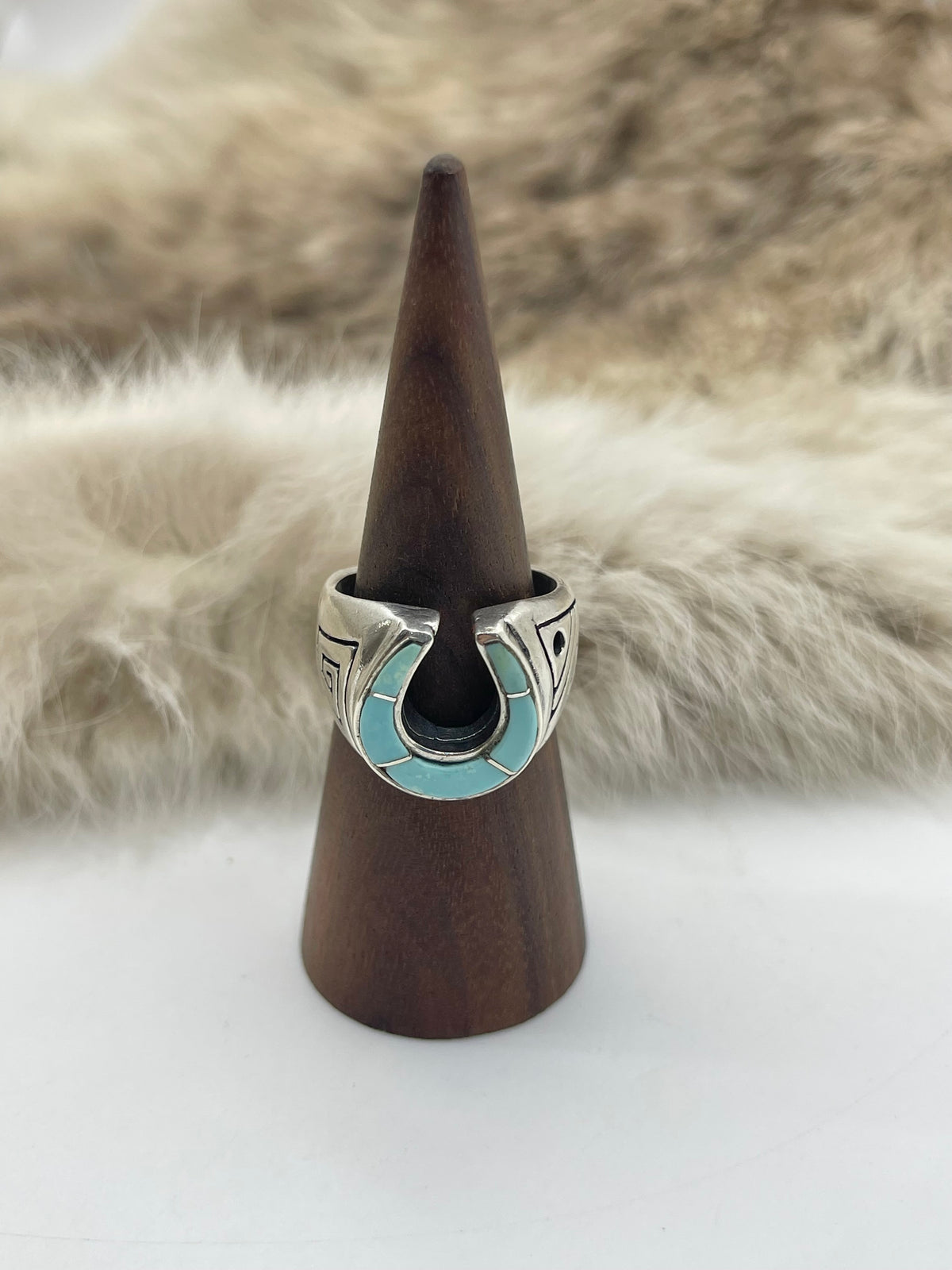 10.0 Turquoise Horse Shoe Ring by Bevis Tsadiasi, Zuni