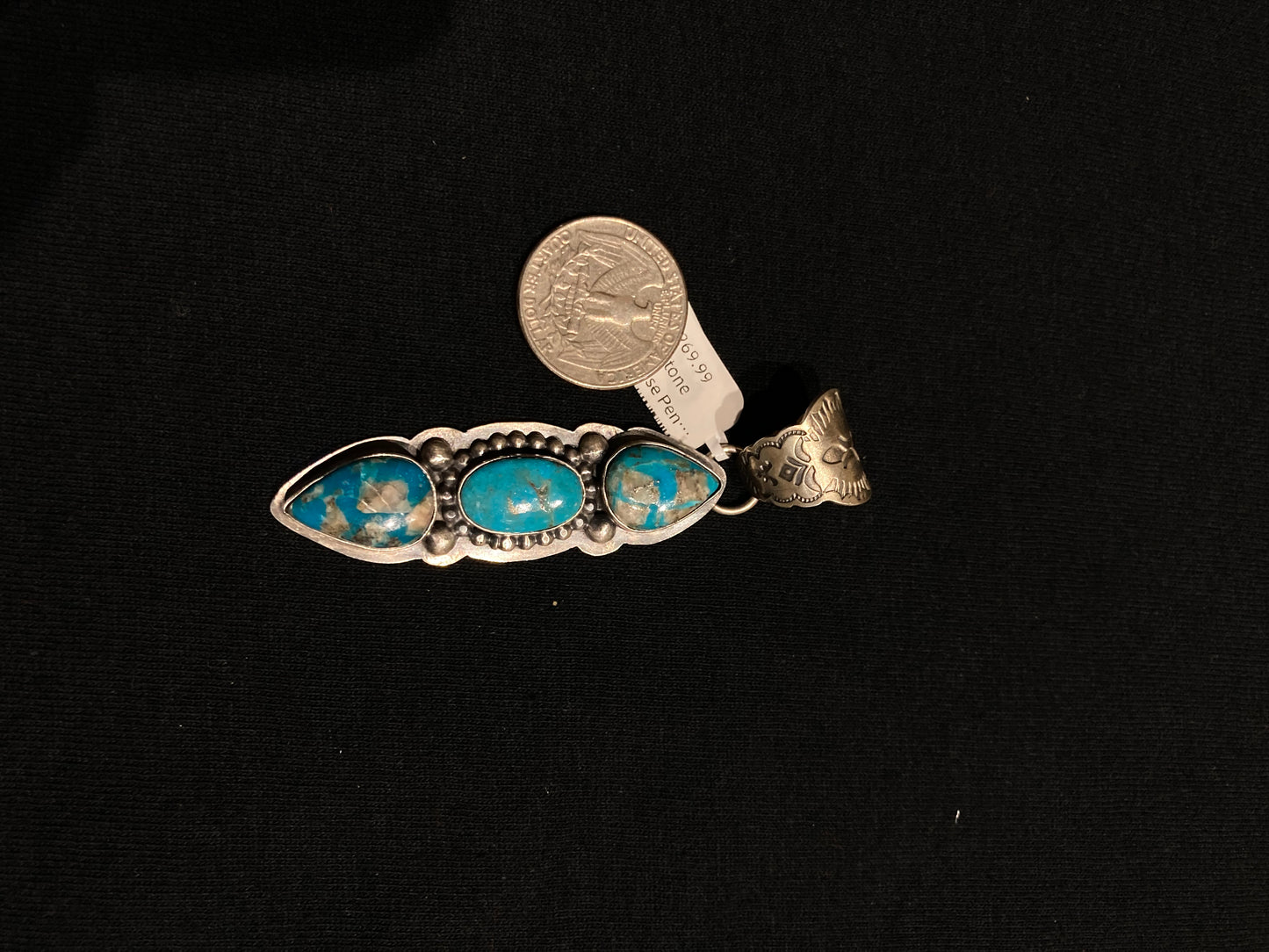 3 Stone Turquoise Pendant with a 11mm Bale by Thomas Nez, Navajo