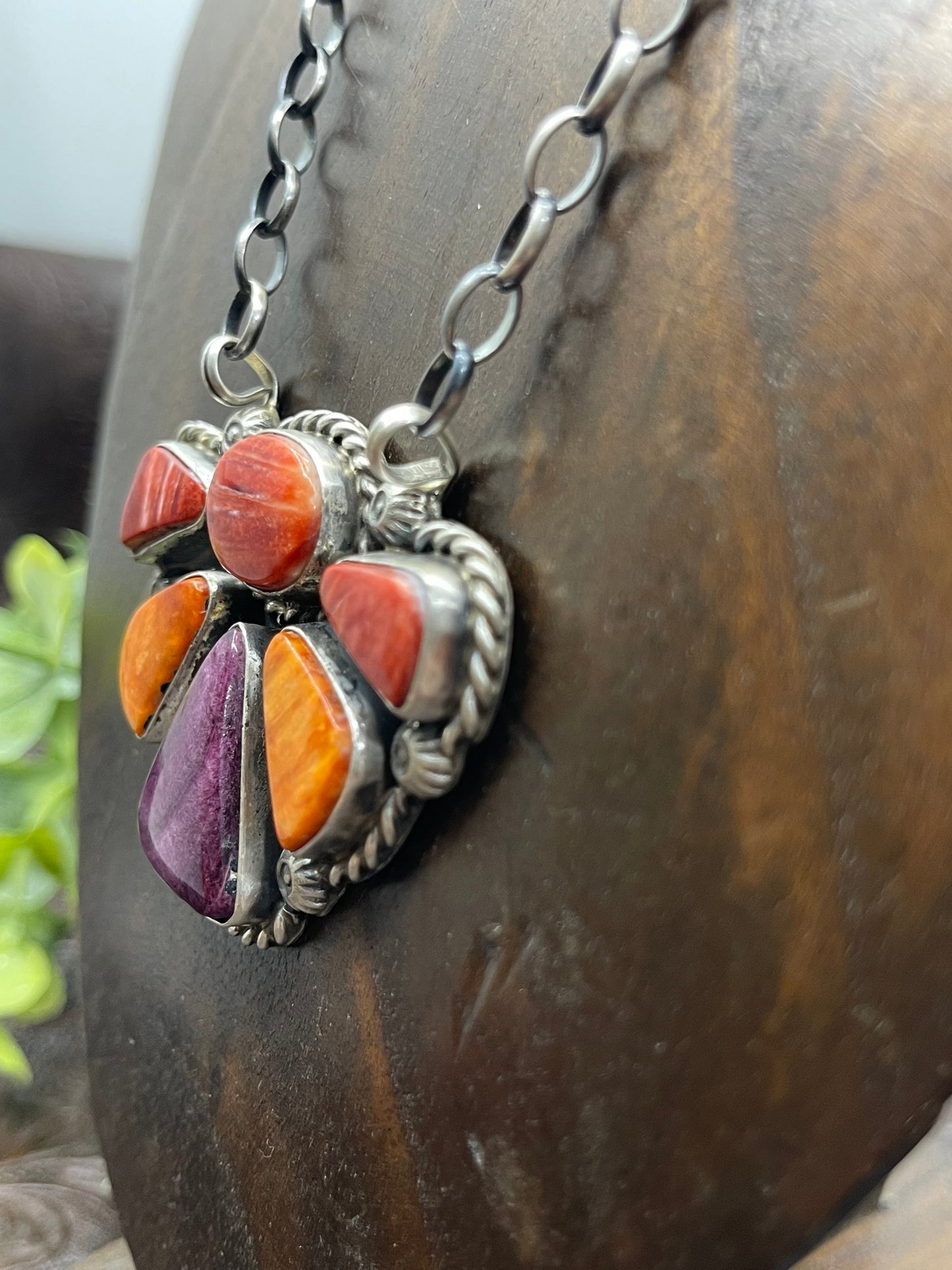 16" Spiny Oyster Cluster Necklace by Augustine Largo