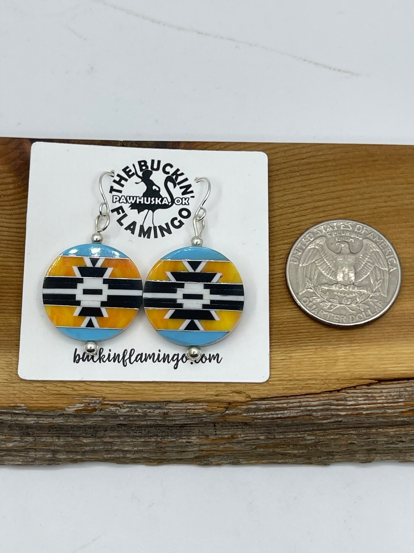 Inlay Round Dangle Earrings