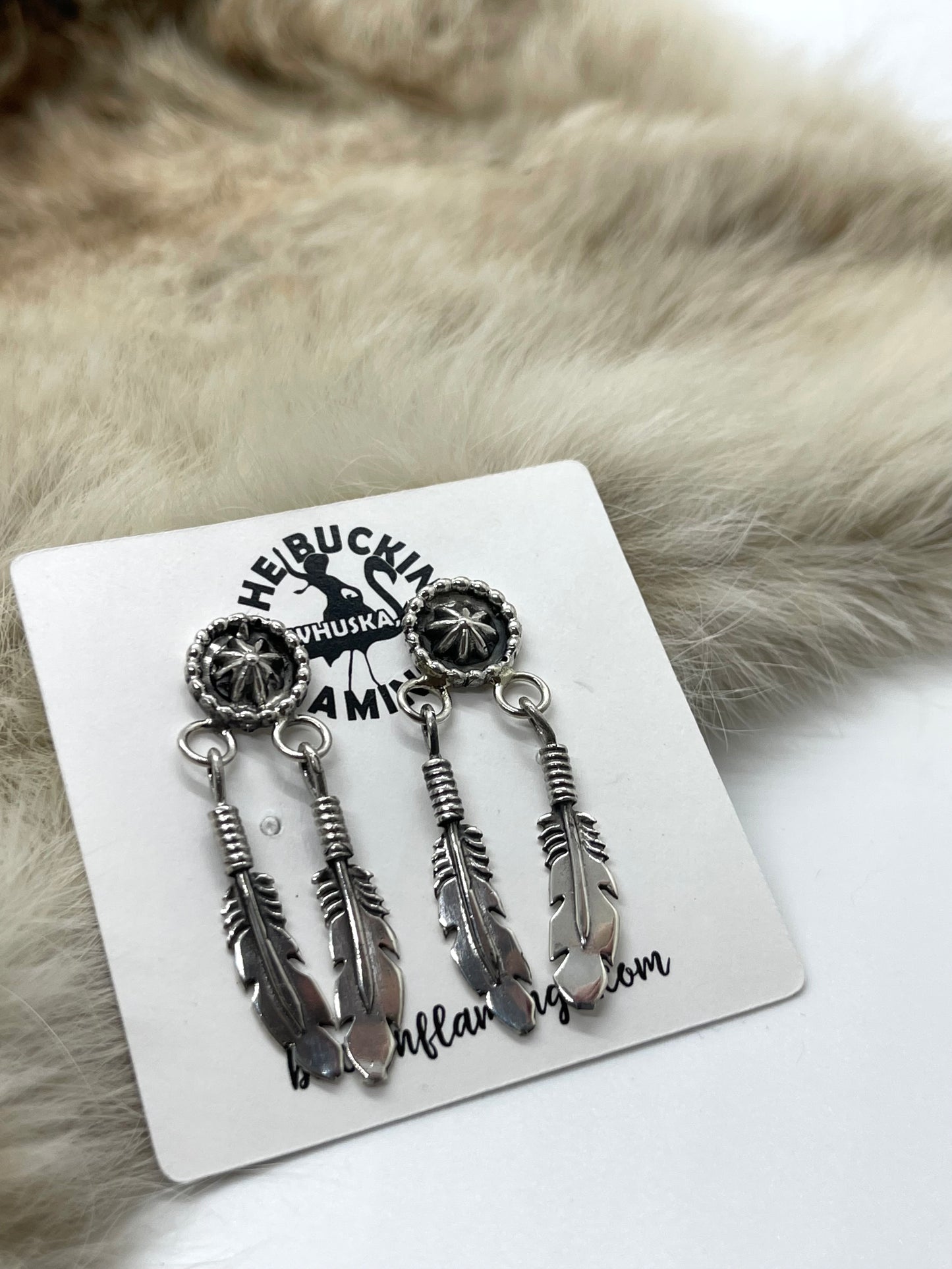 Feather Post Dangle Earrings by Letricia Largo, Navajo