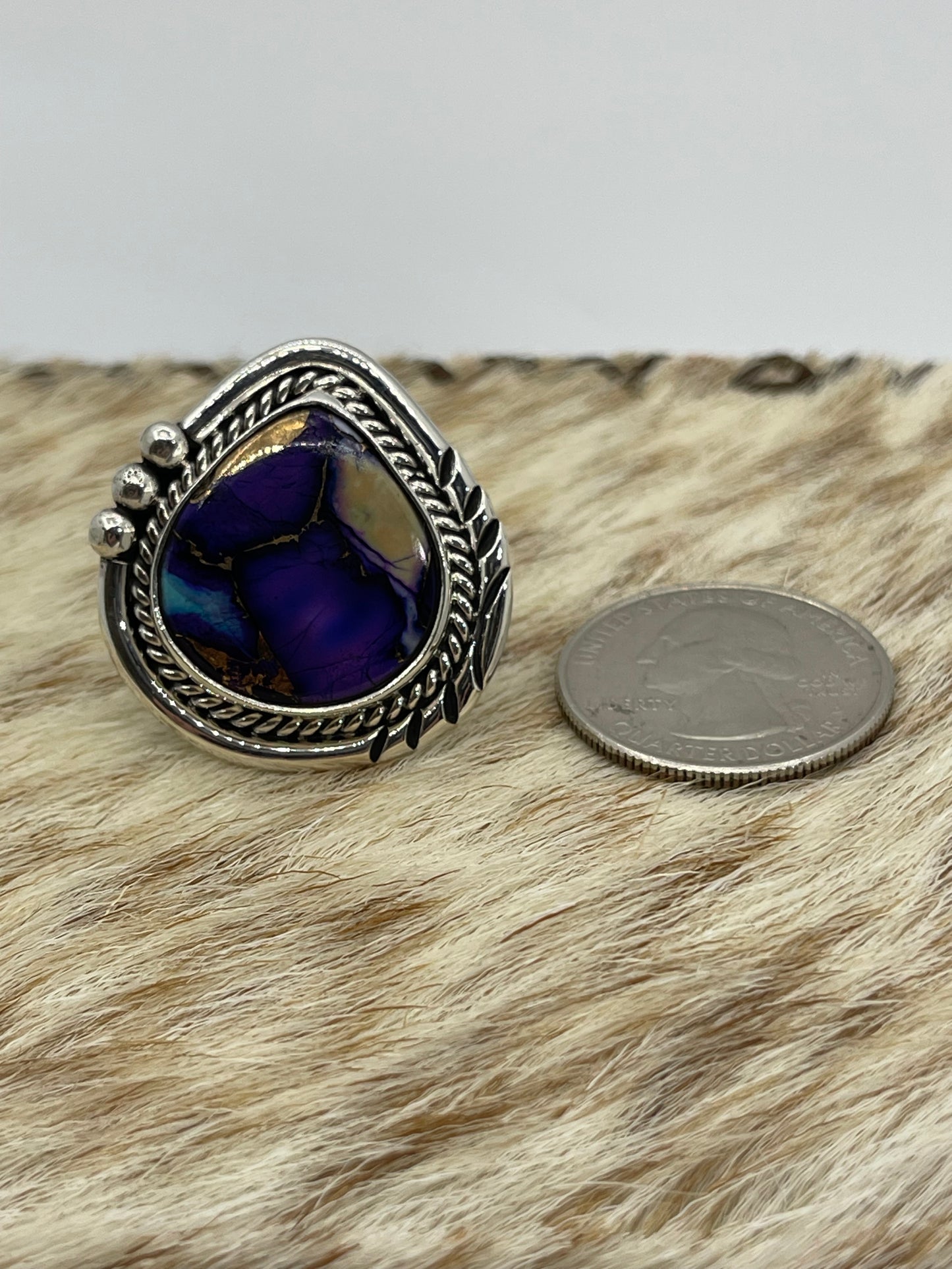 9.0 Lavendar Dahlia Teardrop Ring by Ray Tom, Navajo