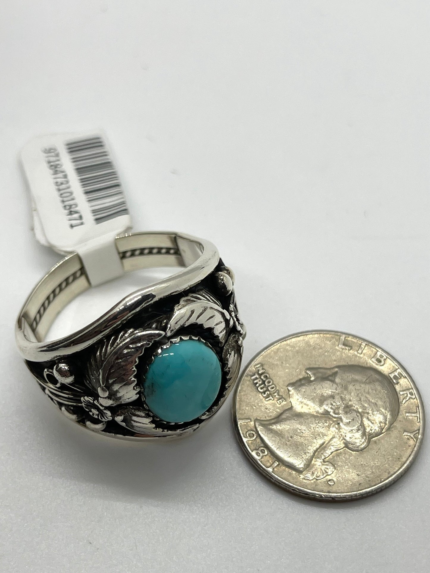 14.0 Turquoise and Silver Overlay Ring by Jennifer Cayaditto, Navajo