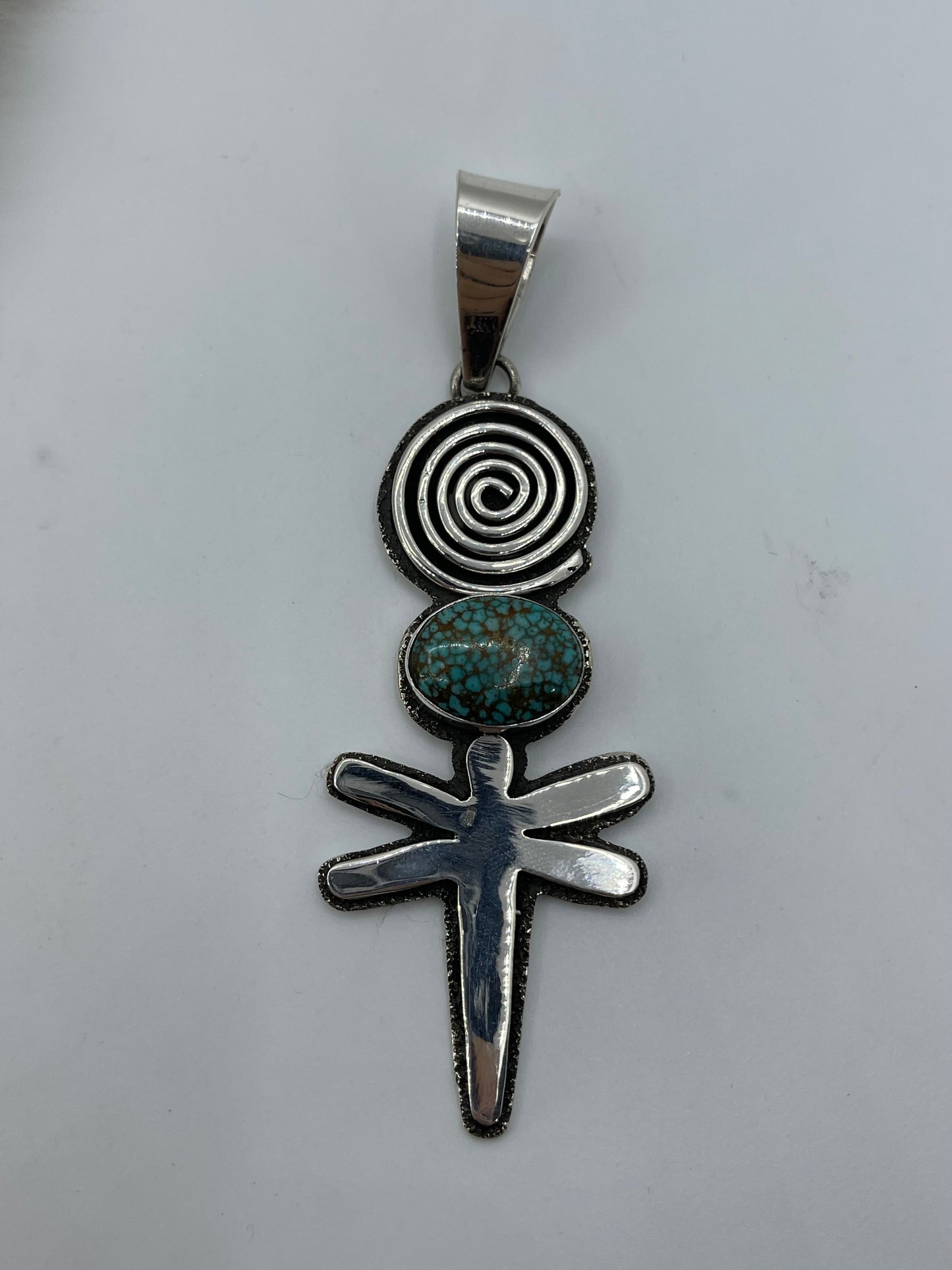 Dragonfly Pendant with High Grade Kingman Turquoise by Alex Sanchez, Navajo