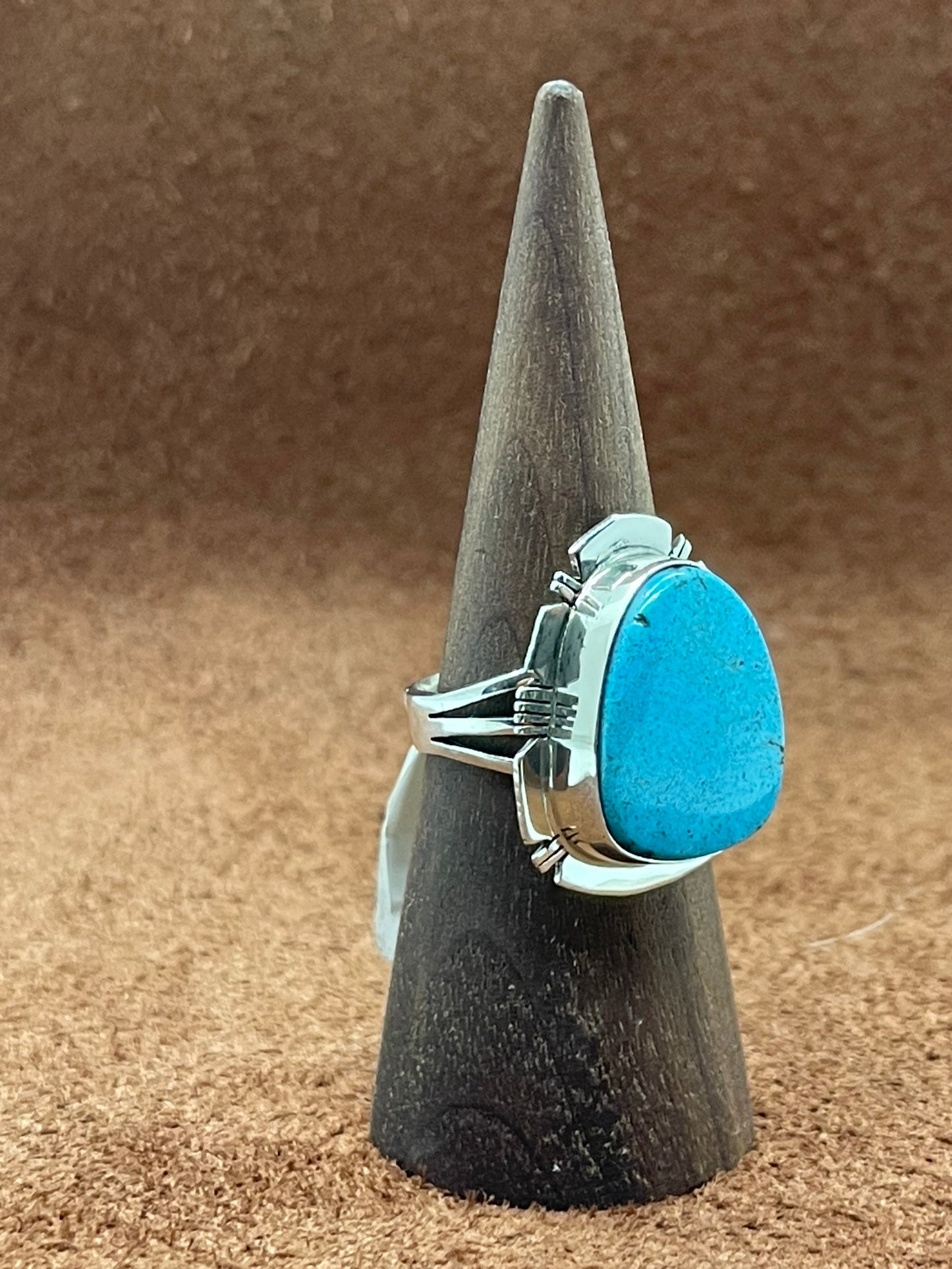 10.0 Kingman Turquoise Teardrop Ring by Evelyn Bahe, Navajo
