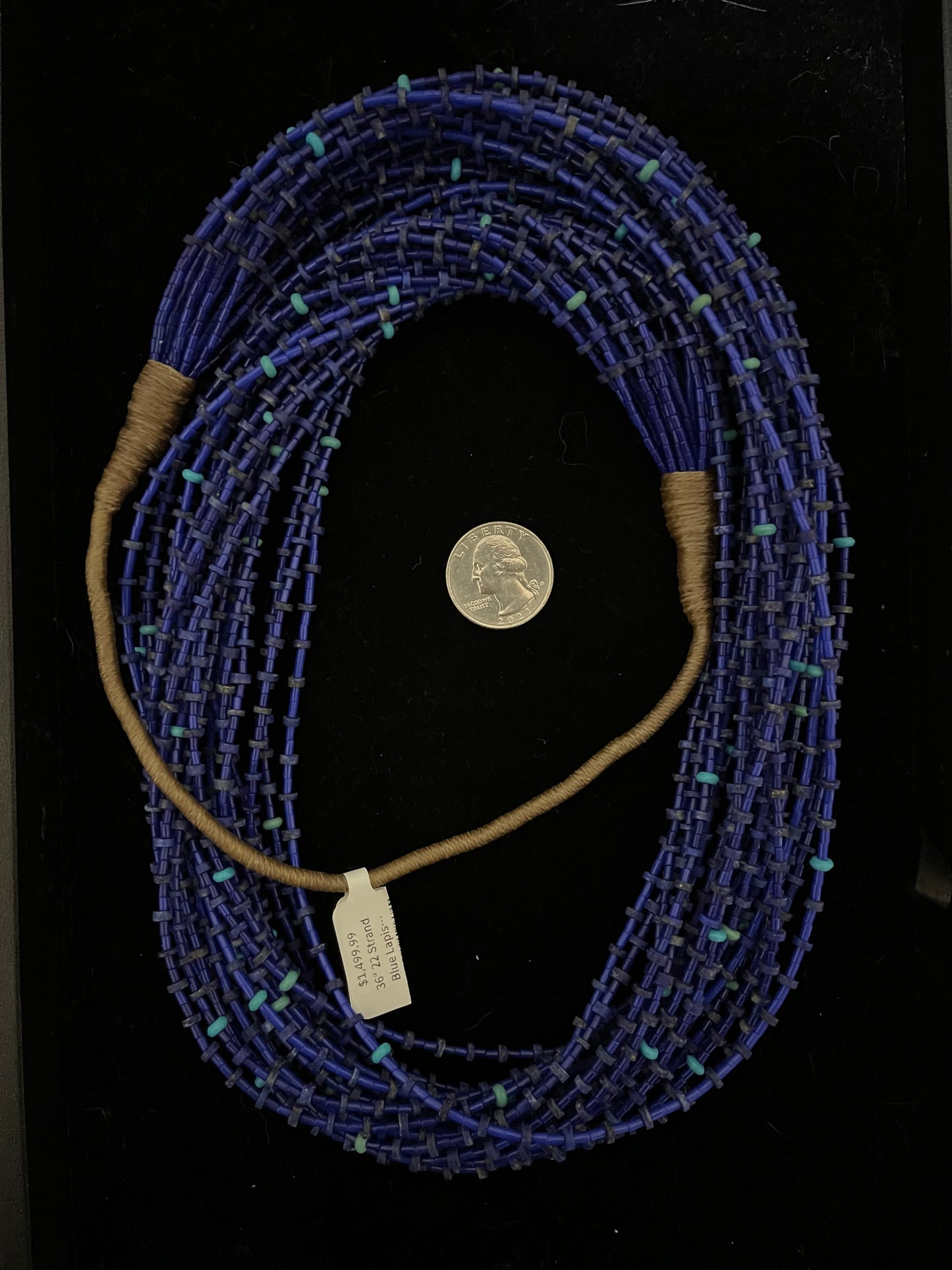 LOT 83 11/16 36" 22 Strand Blue Lapis Necklace with Turquoise by Jolene Bird, Santo Domingo