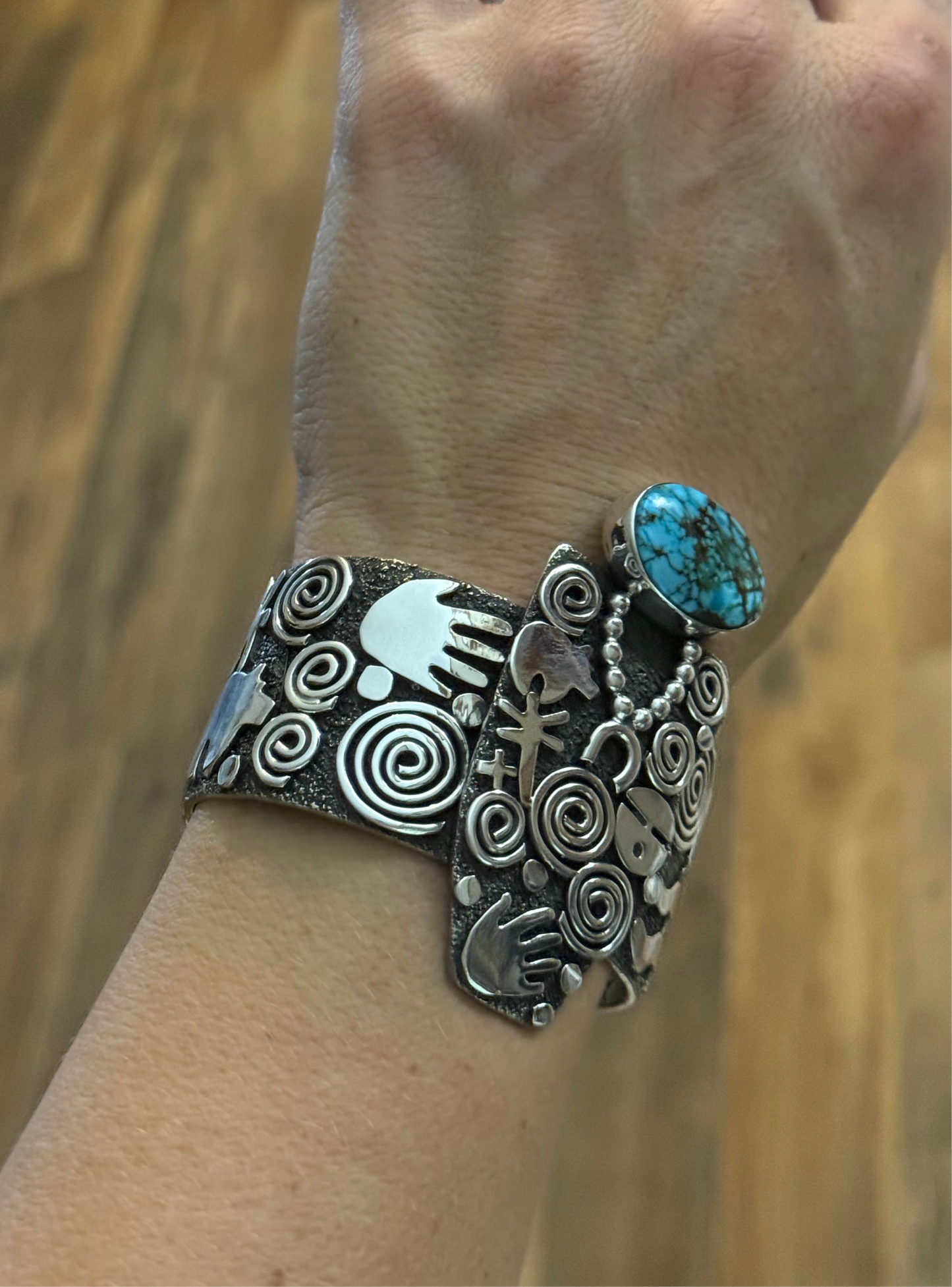 Grandma Cuff with Kingman Web Turquoise by Alex Sanchez, Navajo (wide)