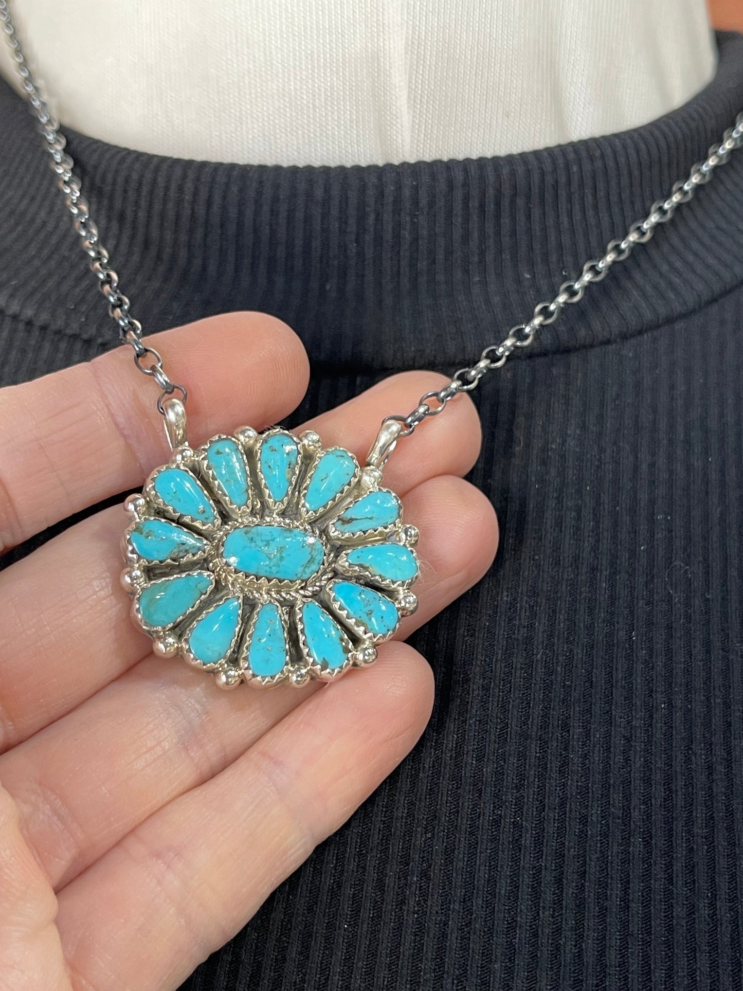 18" Turquoise Cluster Necklace by Alicia Wilson, Navajo