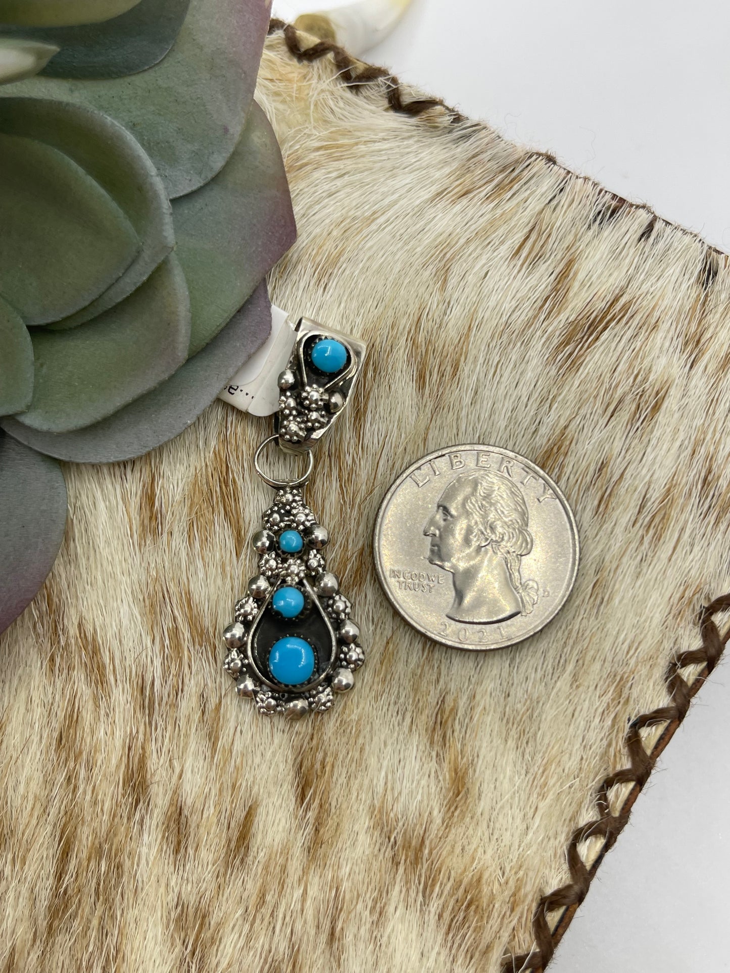 Stone Sleeping Beauty Turquoise Teardrop Pendant with a 5mm Bale by Verdi Booqua, Zuni