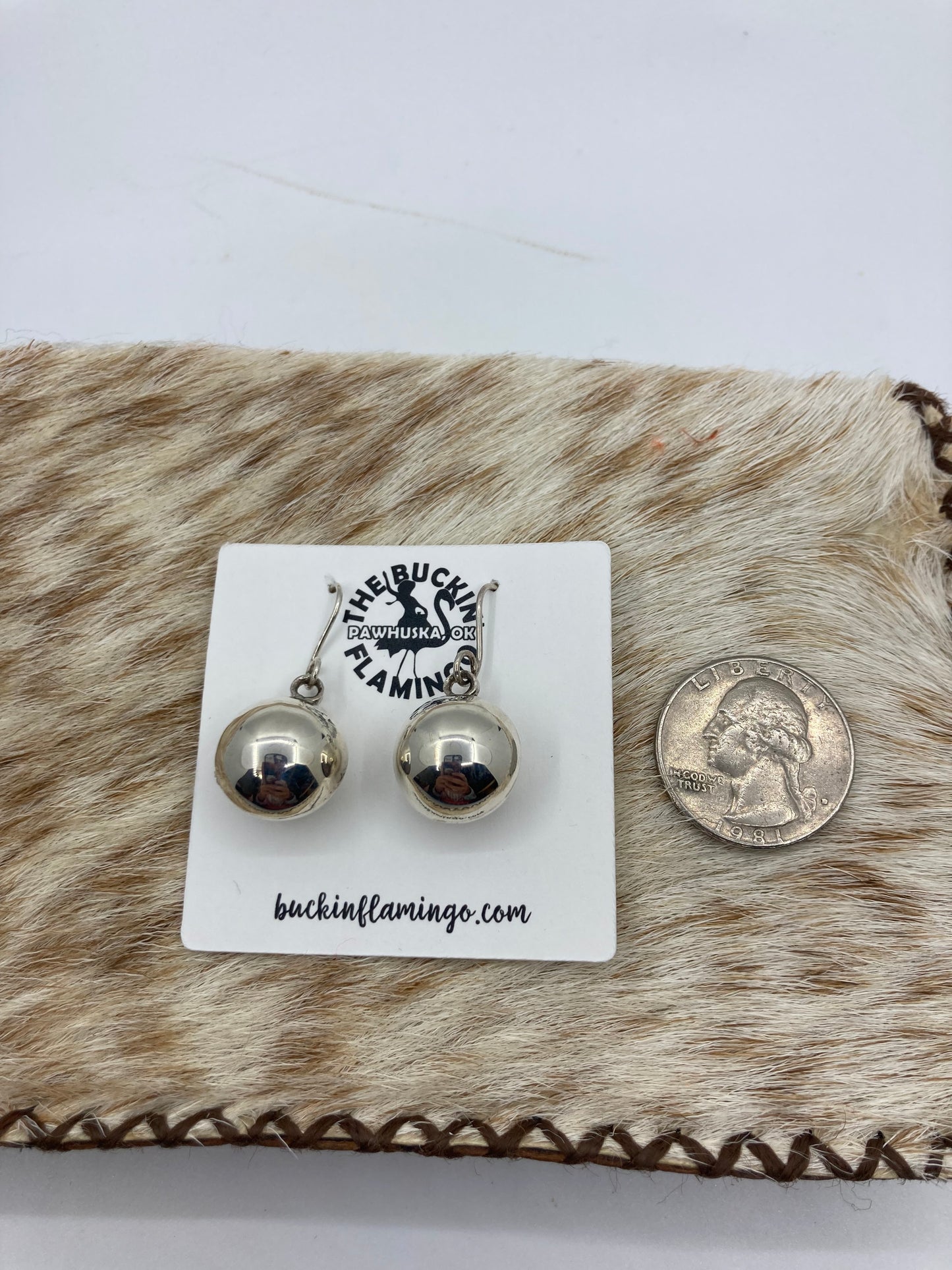 Silver 15mm Handmade Pearl Dangle earrings by Smokey Gchachu, Zuni