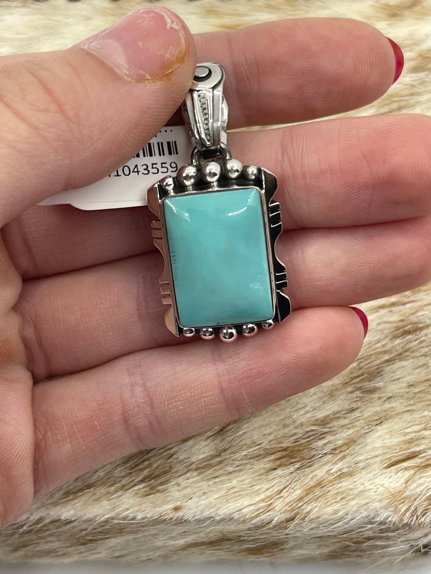 Turquoise Rectangle Pendant with an 8.4mm Bale by Phyllis Smith, Navajo